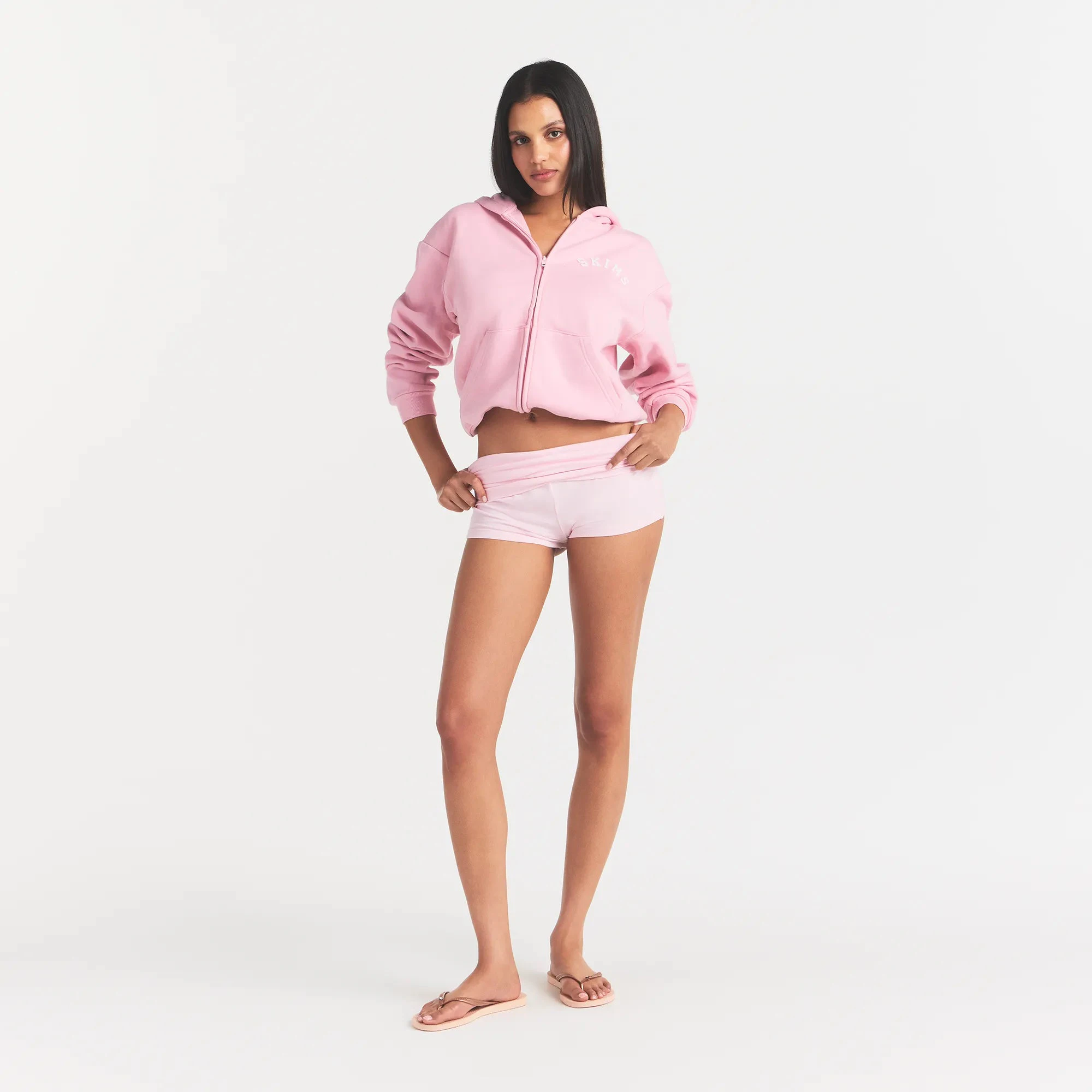 COTTON FLEECE LOGO CLASSIC ZIP UP HOODIE | HALITE WITH SNOW LOGO ON A MODEL FRONT VIEW @ | FOCUS: 0.0, 1.0, 0.9