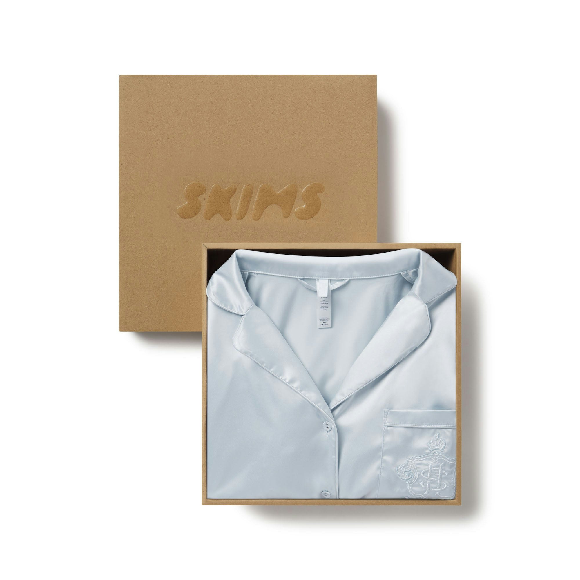 SKIMS HOTEL SHINE LONG SLEEVE BUTTON UP SLEEP SET | FROST ADDITIONAL PRODUCT IMAGERY