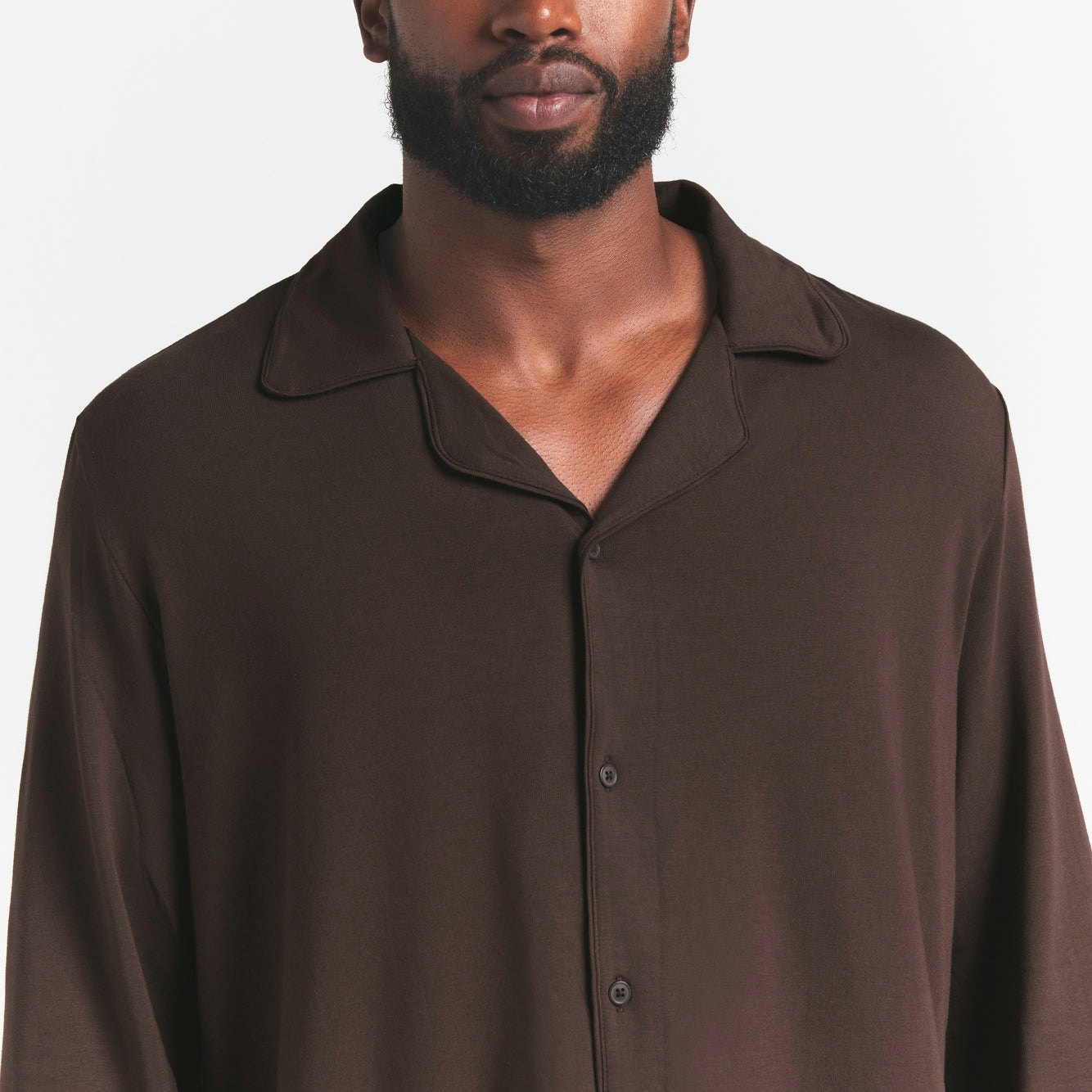 JERSEY SLEEP MENS SLEEP SET | ESPRESSO ON A MODEL FRONT VIEW @ | FOCUS: 0.0, 1.0, 0.9