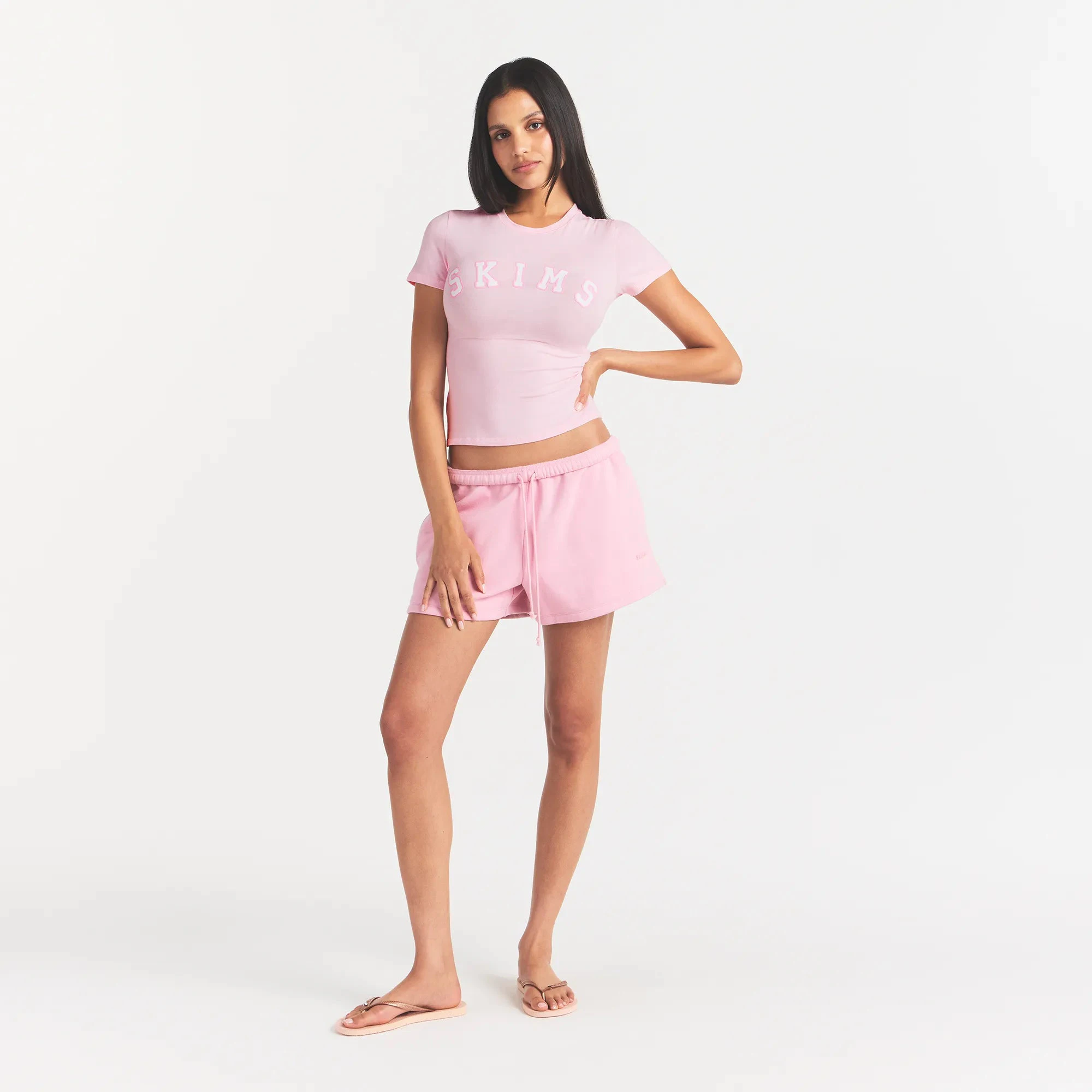 COTTON JERSEY T-SHIRT | CHERRY BLOSSOM WITH SNOW LOGO ON A MODEL FRONT VIEW @ | FOCUS: 0.0, 1.0, 0.9