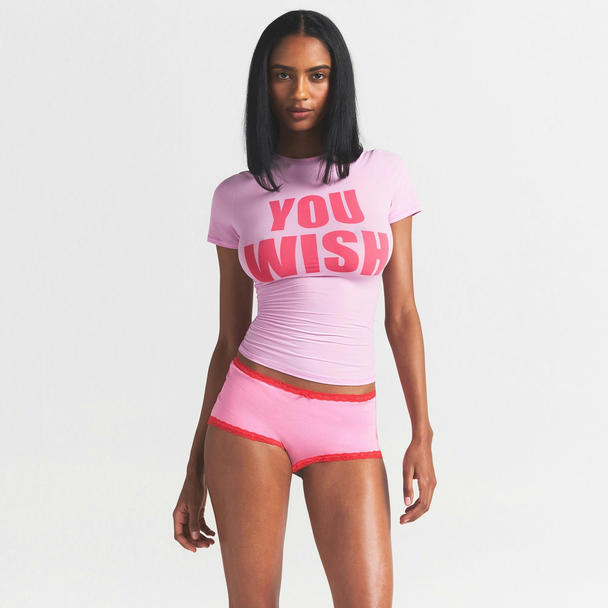 FITS EVERYBODY T-SHIRT | PETAL YOU WISH ON A MODEL SIDE VIEW @ | FOCUS: 0.0, 1.0, 0.9