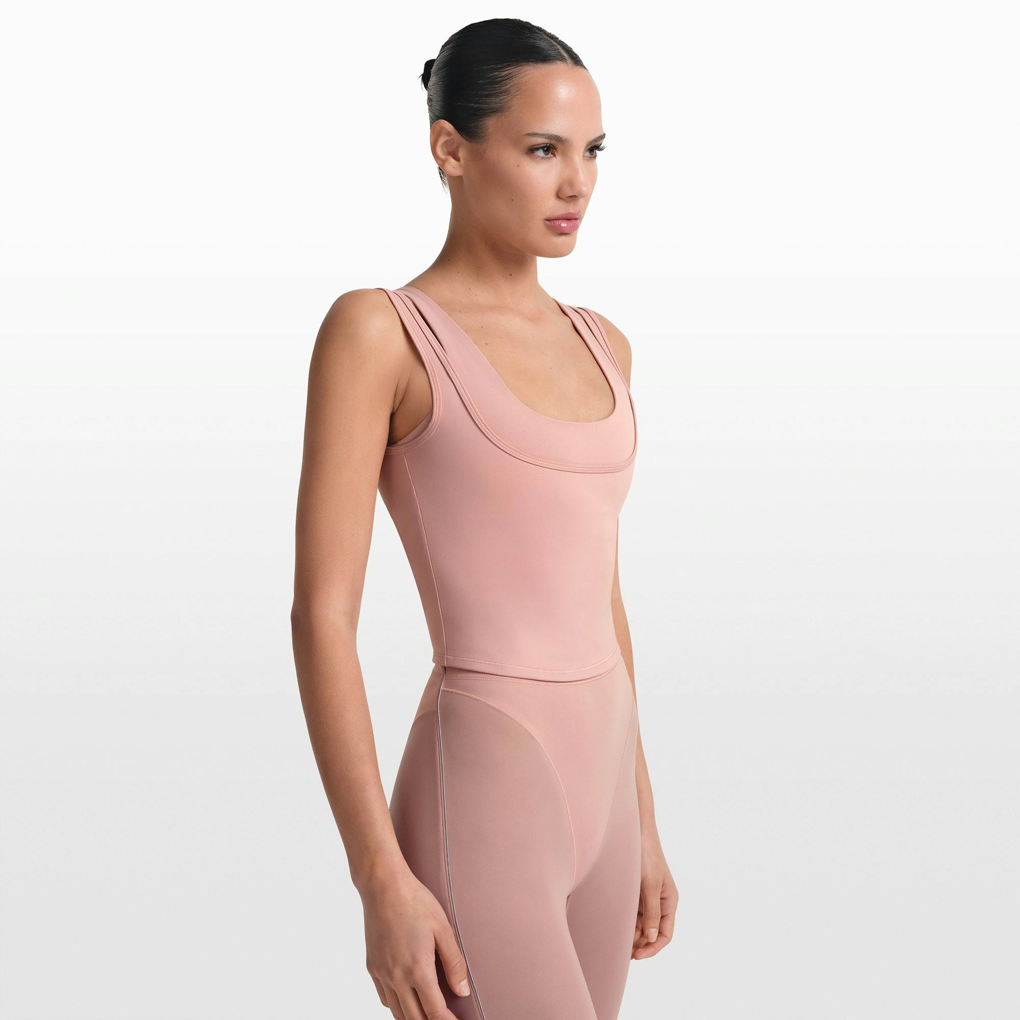 NikeSKIMS MATTE DOUBLE STRAP SCOOP TANK | HIMALAYAN ON A MODEL FRONT VIEW @ | FOCUS: 0.0, 1.0, 0.9