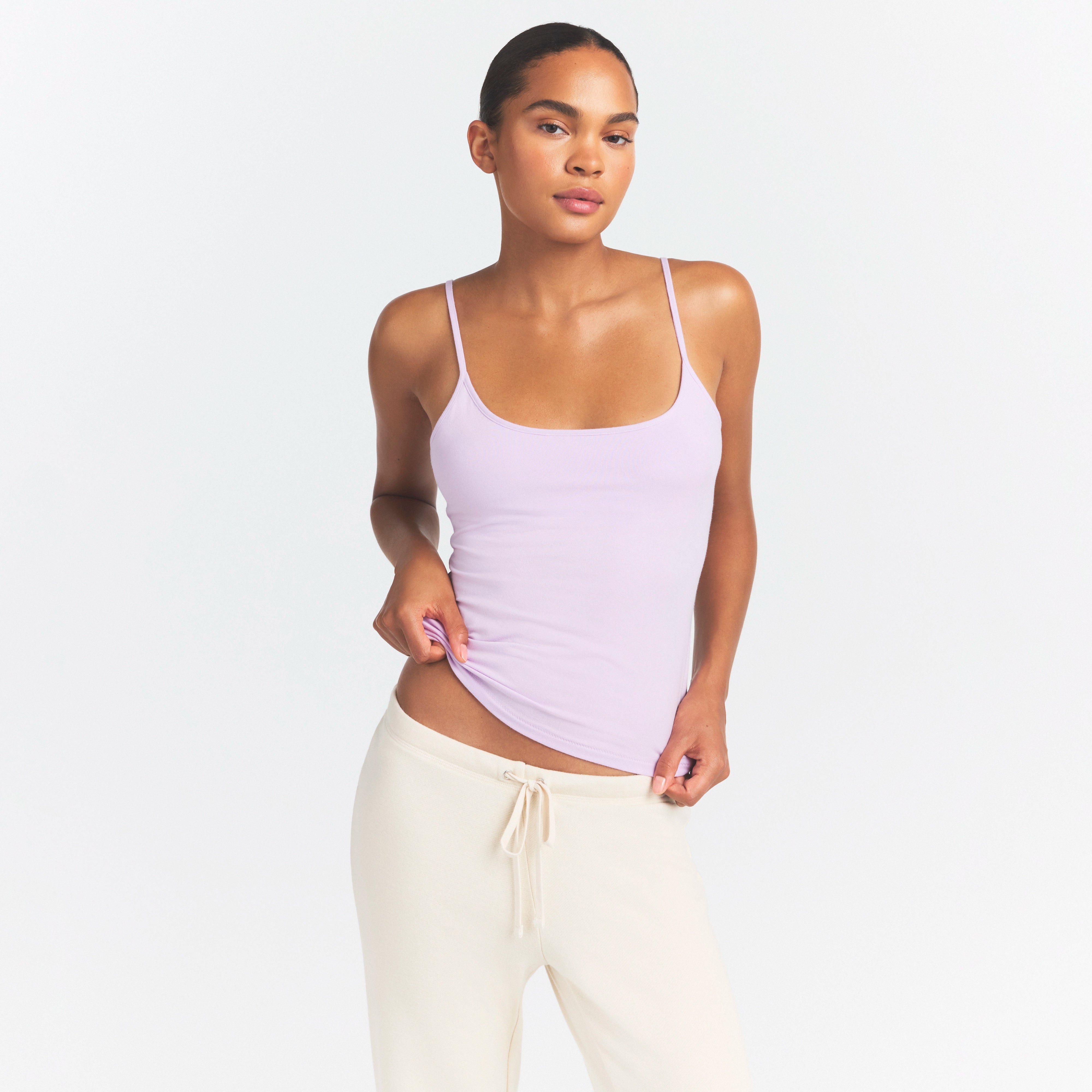 COTTON JERSEY SCOOP NECK CAMI | SUGAR PLUM ON A MODEL SIDE VIEW @ | FOCUS: 0.0, 1.0, 0.9