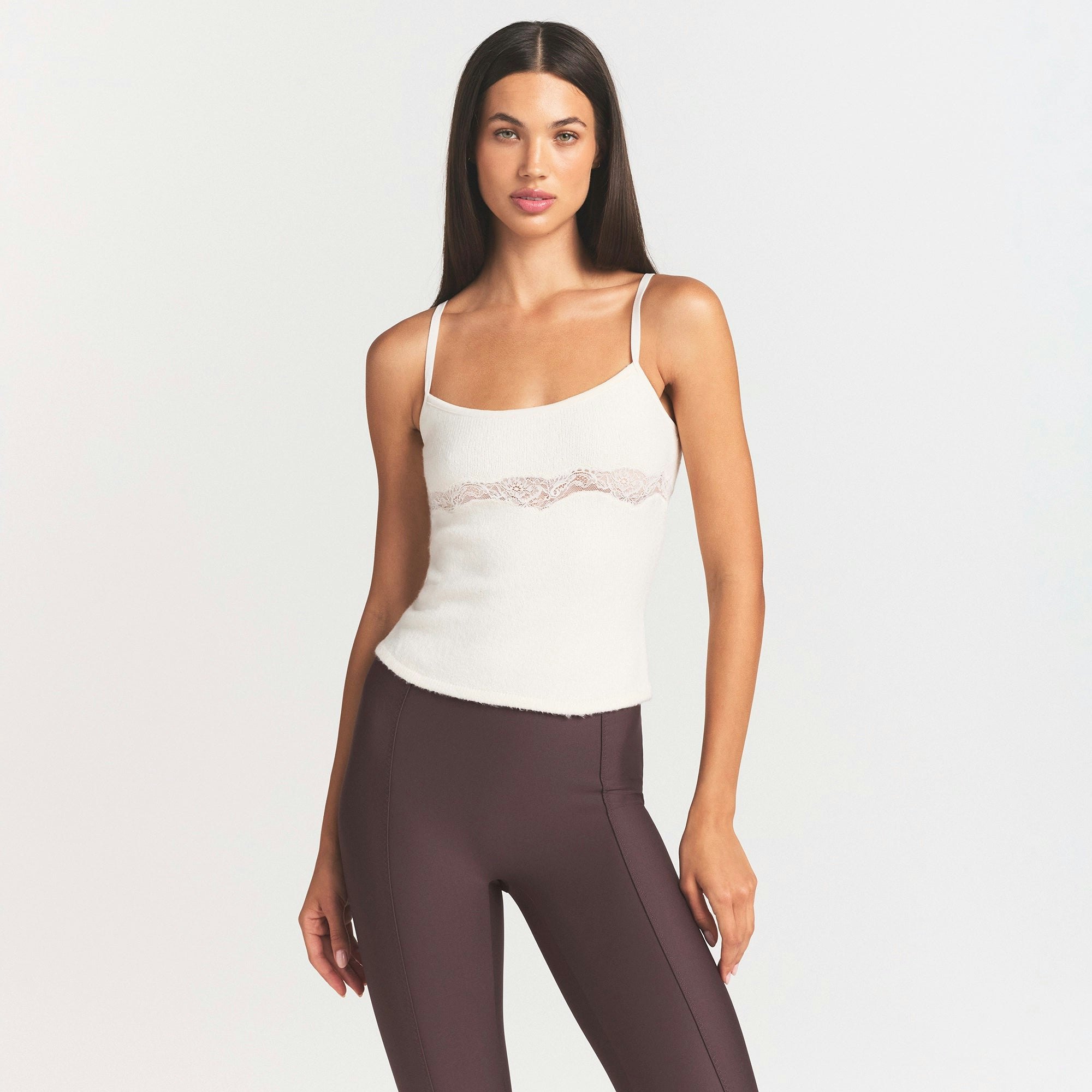 LACE KNIT TANK | SUGAR ON A MODEL SIDE VIEW