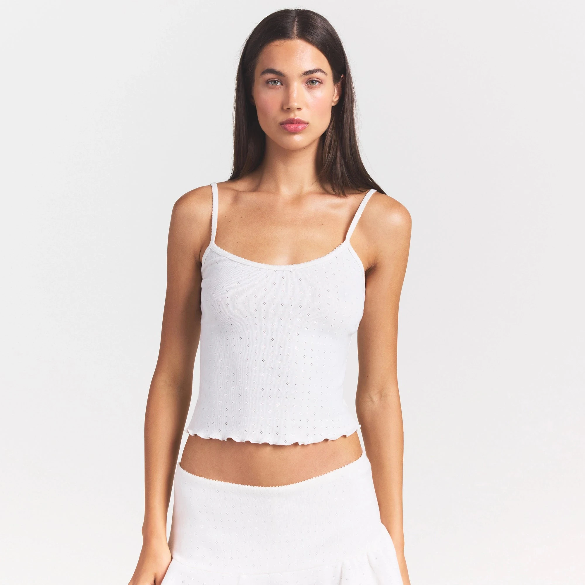 HEAVY POINTELLE CAMI | MARBLE ON A MODEL SIDE VIEW @ | FOCUS: 0.0, 1.0, 0.9