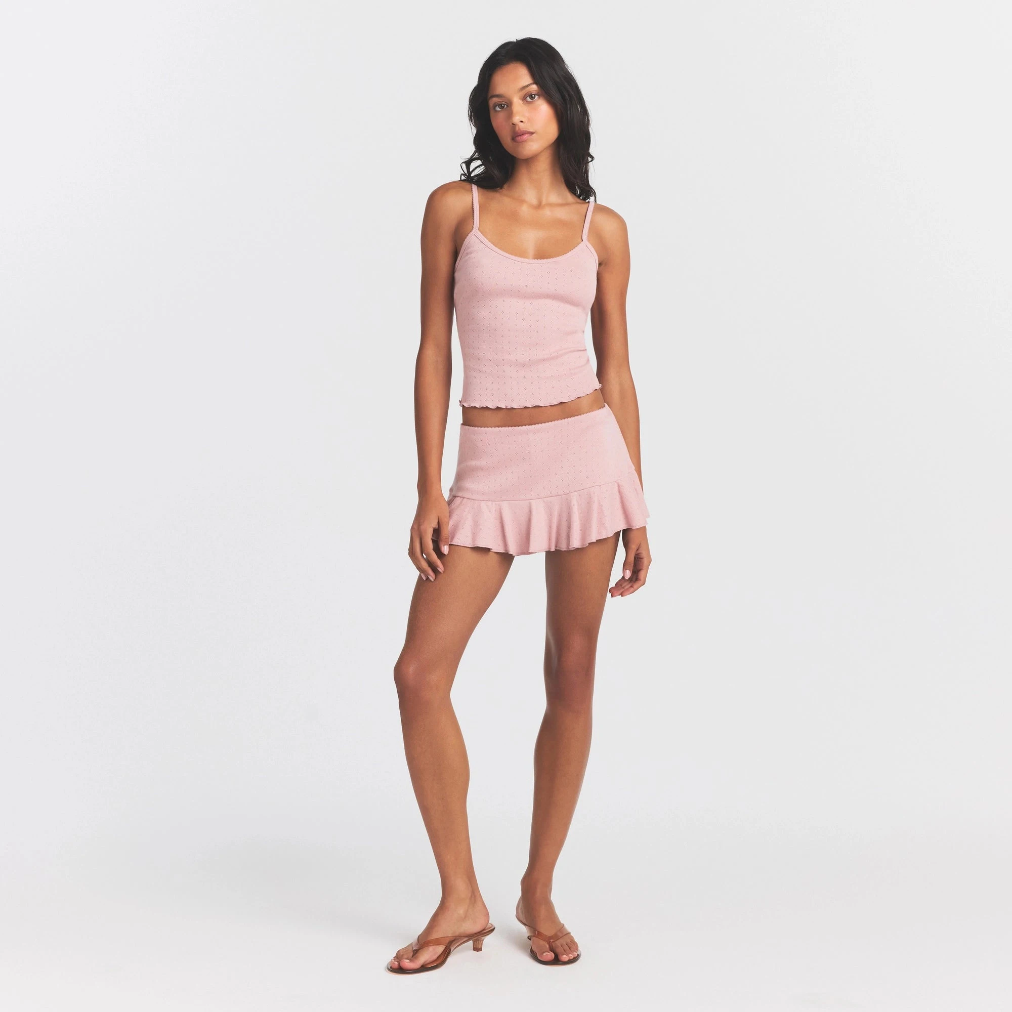 HEAVY POINTELLE CAMI | MORGANITE ON A MODEL FRONT VIEW @ | FOCUS: 0.0, 1.0, 0.9