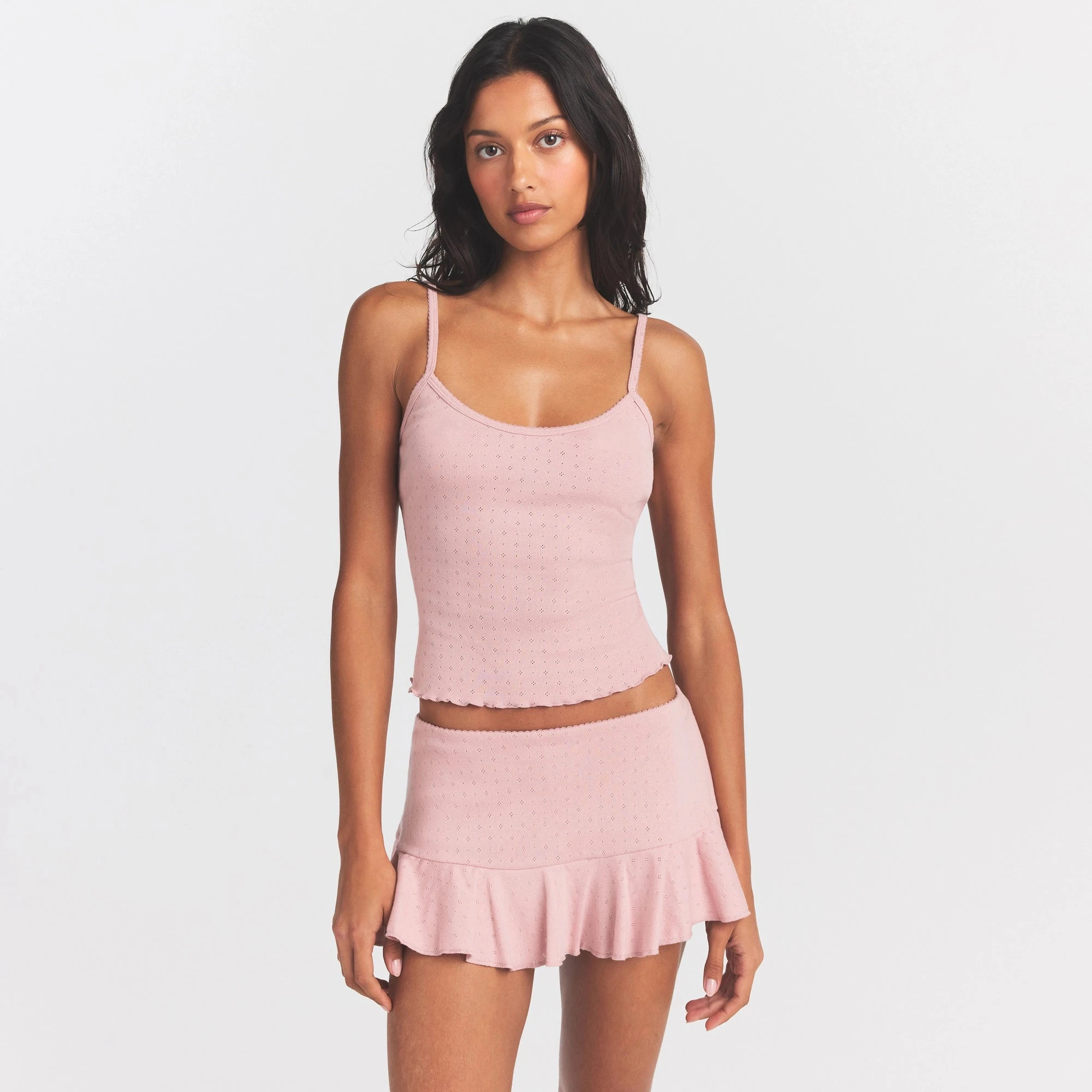 HEAVY POINTELLE CAMI | MORGANITE ON A MODEL SIDE VIEW @ | FOCUS: 0.0, 1.0, 0.9