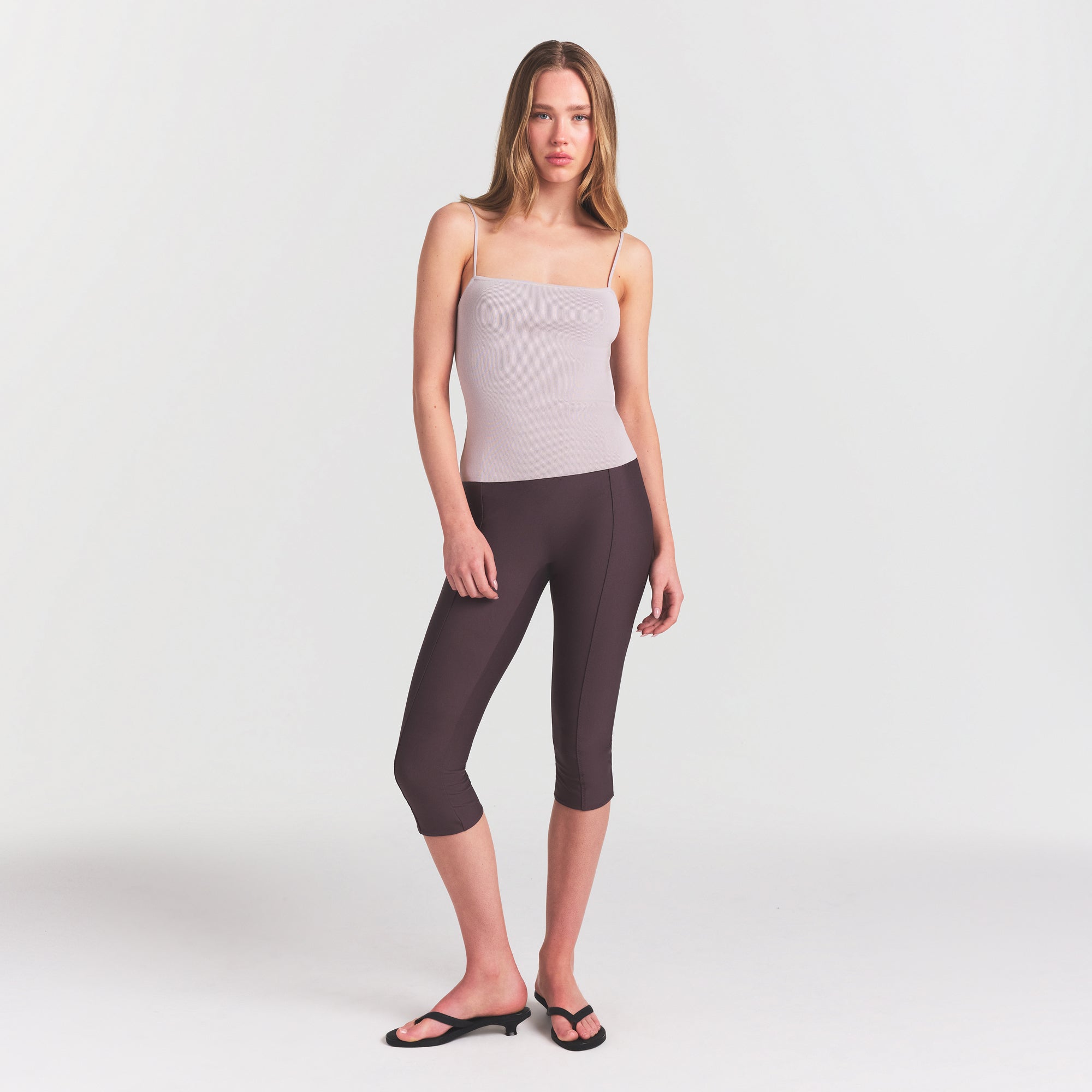 REFINED KNIT CAMI | IRIS MICA ON A MODEL FRONT VIEW @ | FOCUS: 0.0, 1.0, 0.9