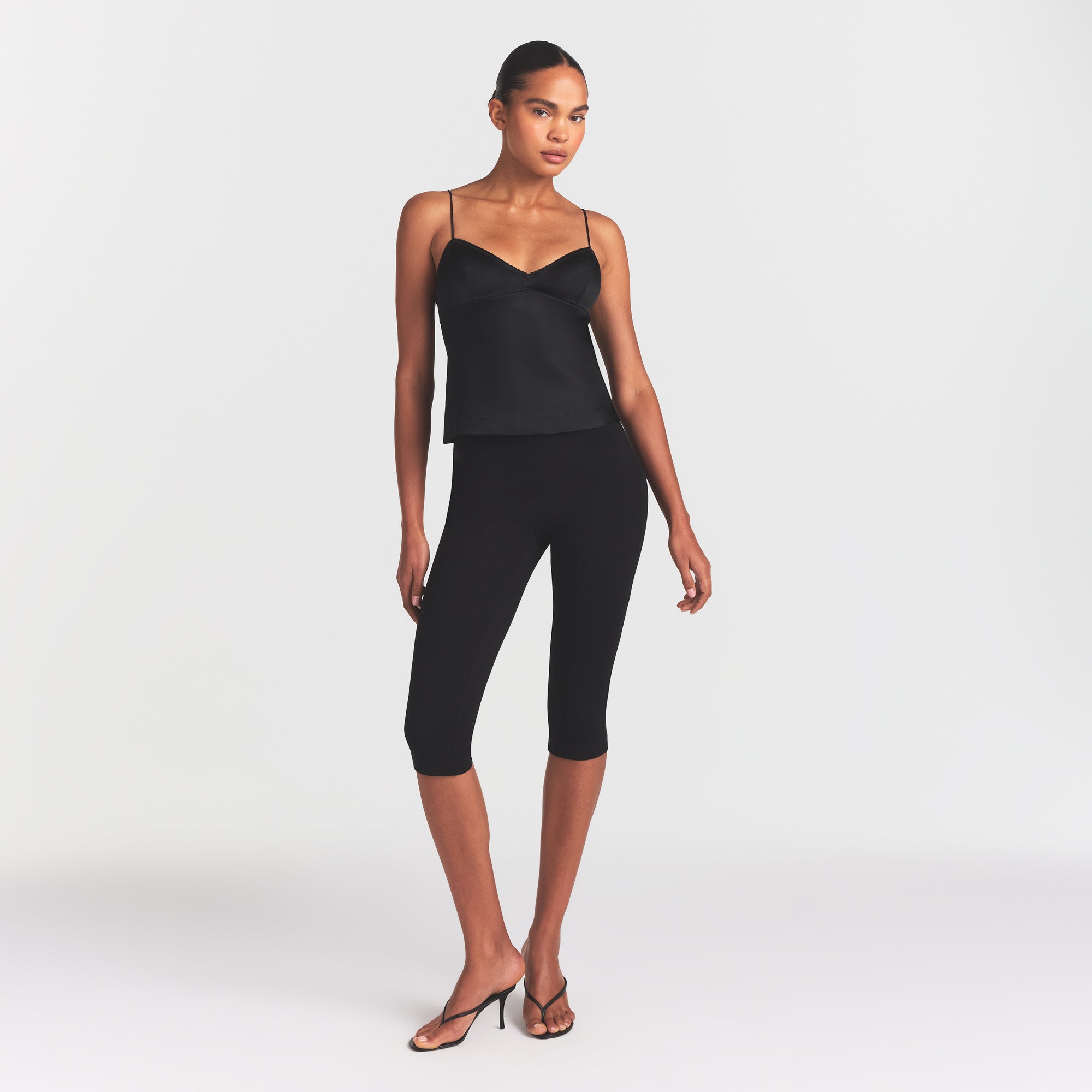 SATIN CAMI | OBSIDIAN ON A MODEL FRONT VIEW @ | FOCUS: 0.0, 1.0, 0.9