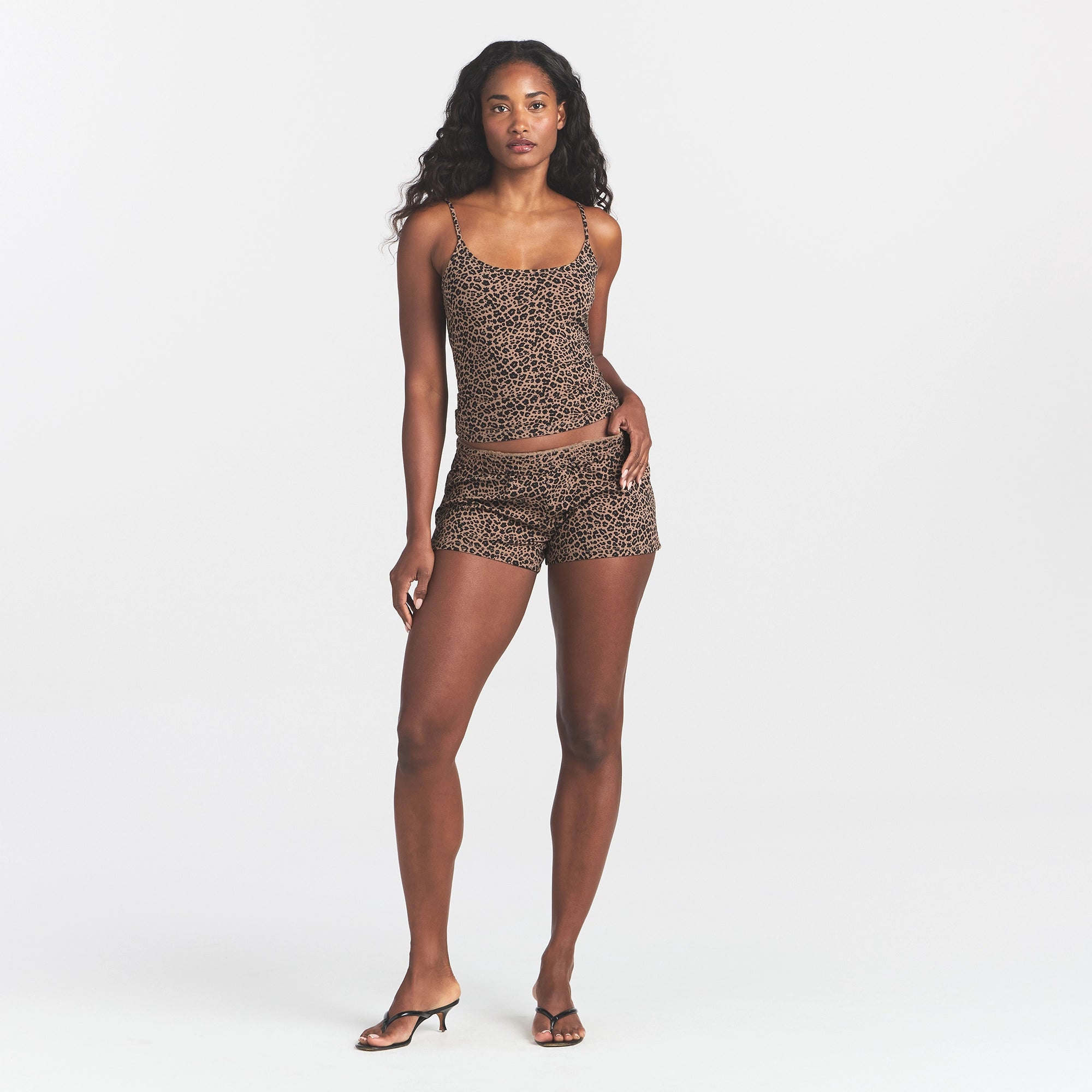 COTTON JERSEY SCOOP NECK CAMI | SIENNA NATURAL LEOPARD ON A MODEL FRONT VIEW @ | FOCUS: 0.0, 1.0, 0.9