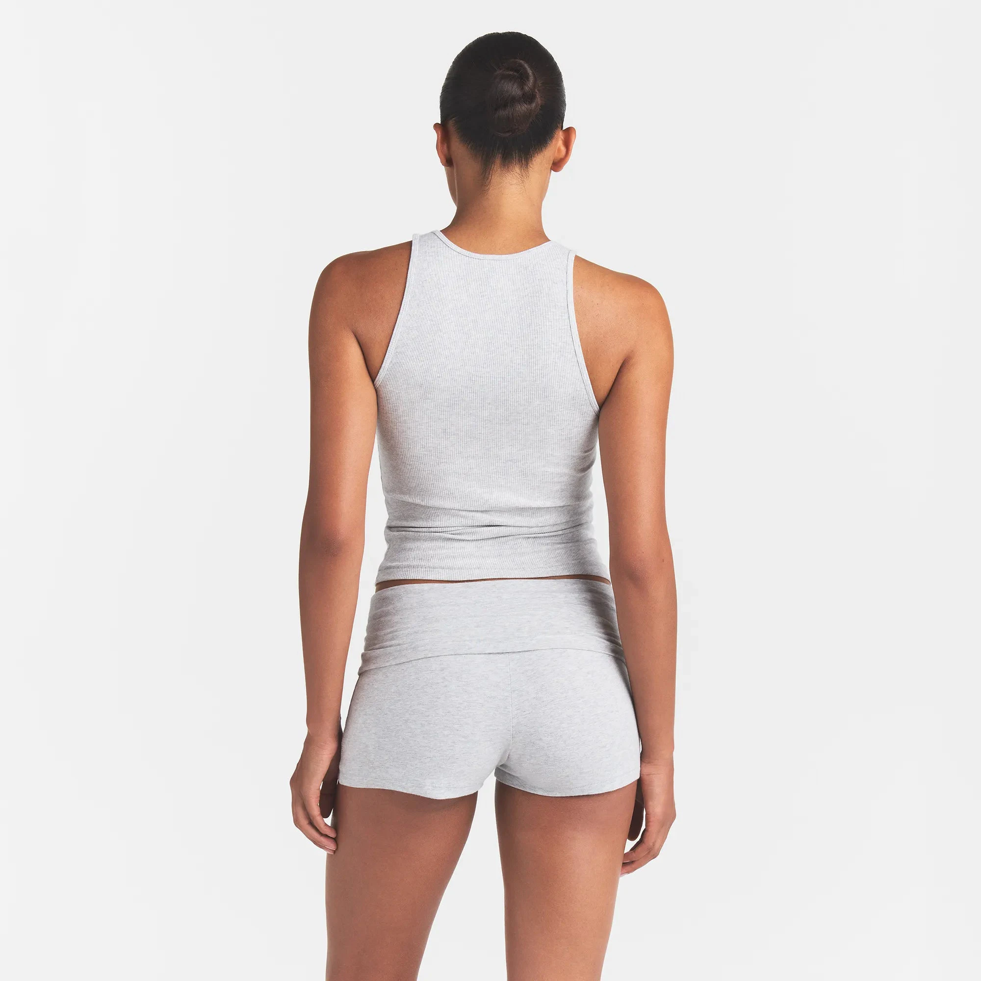 RIB SLEEP TANK | LIGHT HEATHER GREY & LAYS FLAT ON A WHITE BACKGROUND | FLT
