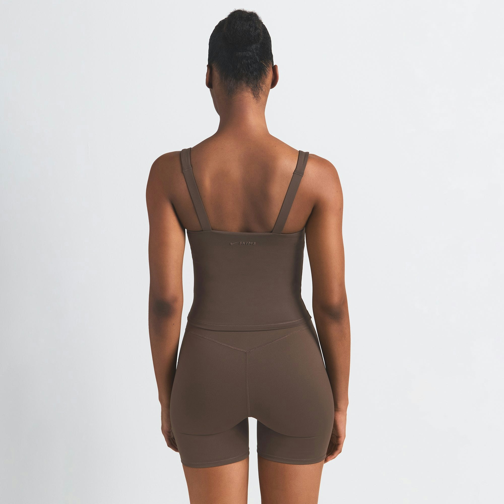 NikeSKIMS MATTE SQUARE NECK TANK | DARK SEPIA ON A MODEL BACK VIEW