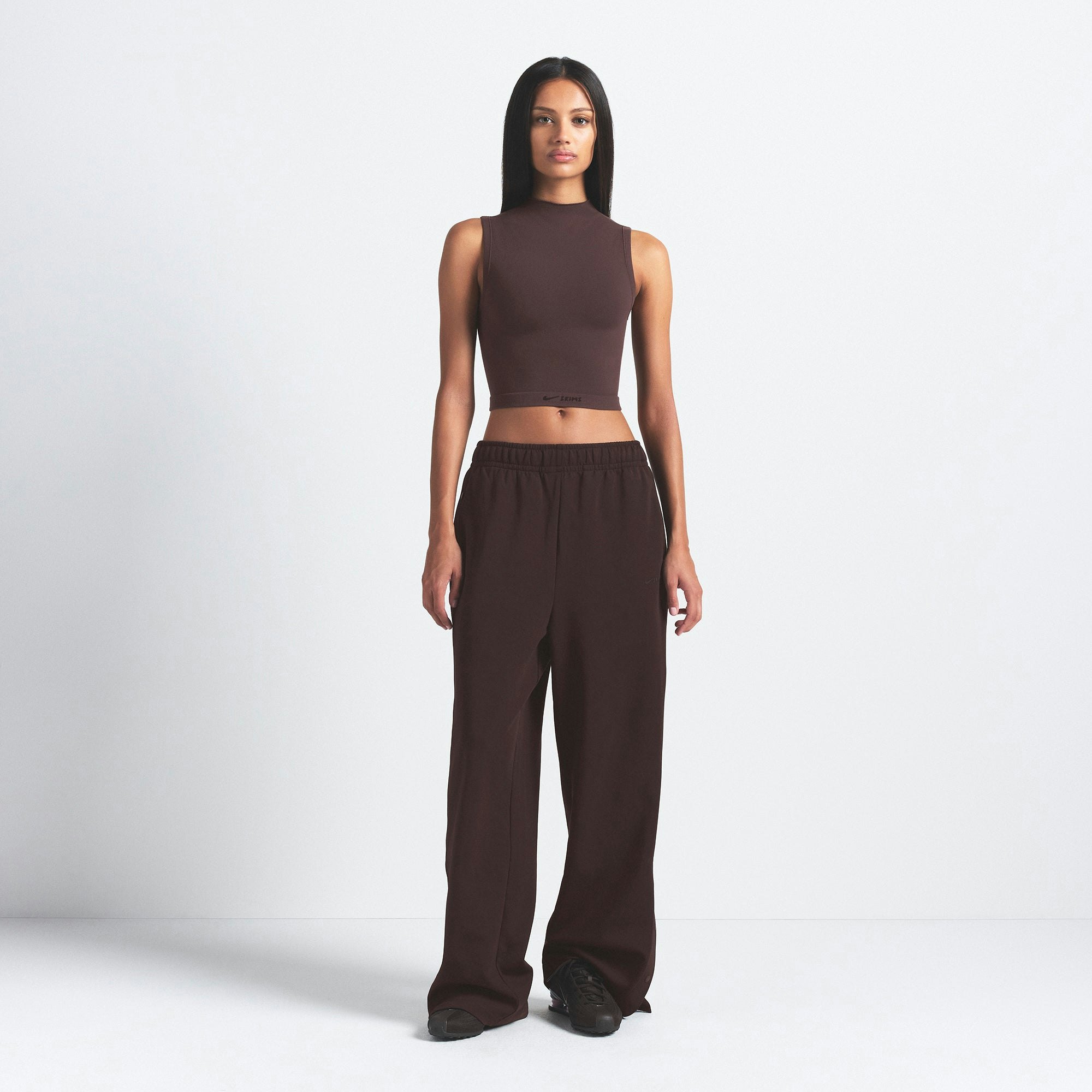 NikeSKIMS VINTAGE SEAMLESS MOCK NECK BRA TOP | PHOENIX ON A MODEL FRONT VIEW