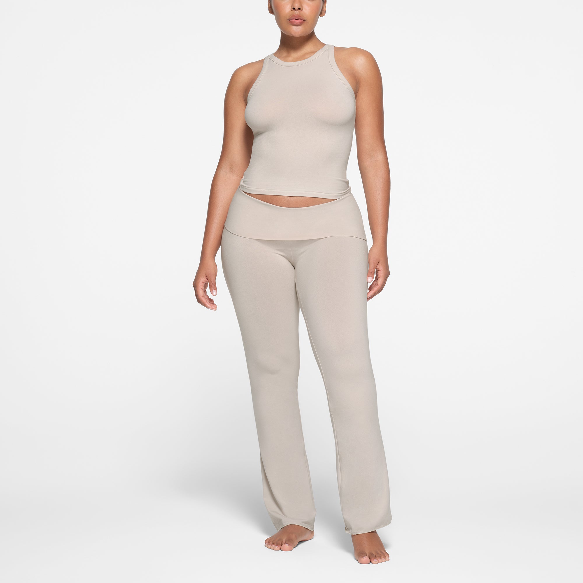 COTTON JERSEY TANK | STONE ON A MODEL FRONT VIEW