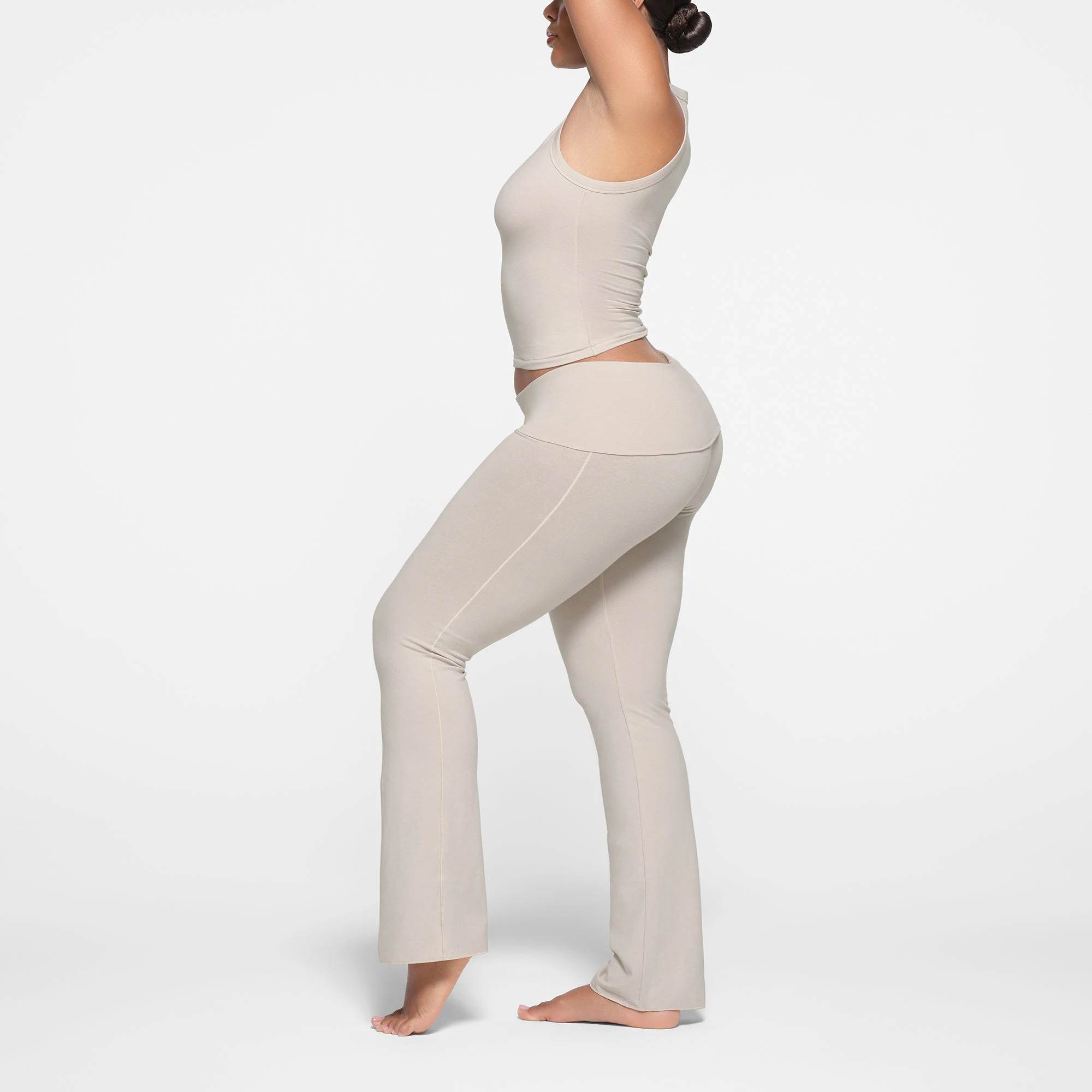 COTTON JERSEY TANK | STONE ON A MODEL SIDE VIEW