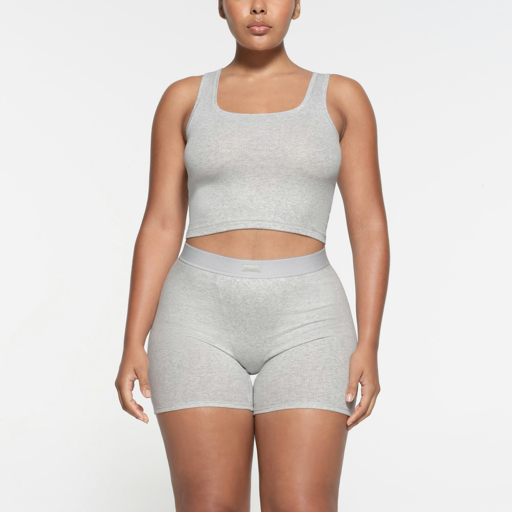 COTTON RIB TANK 3-PACK | BLUE ROSEBUD MULTI ON A MODEL FRONT VIEW