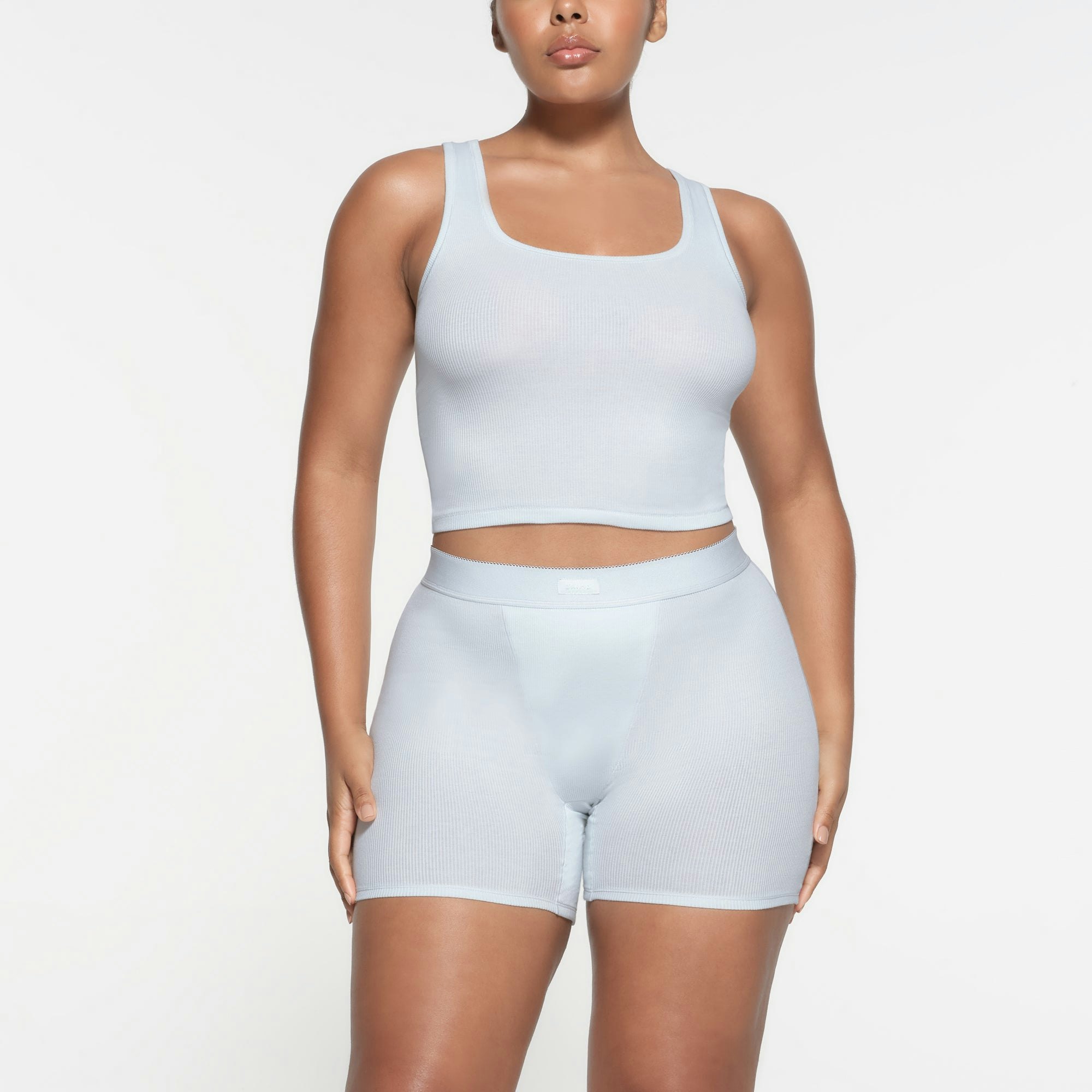 COTTON RIB TANK 3-PACK | BLUE ROSEBUD MULTI ON A MODEL FRONT VIEW