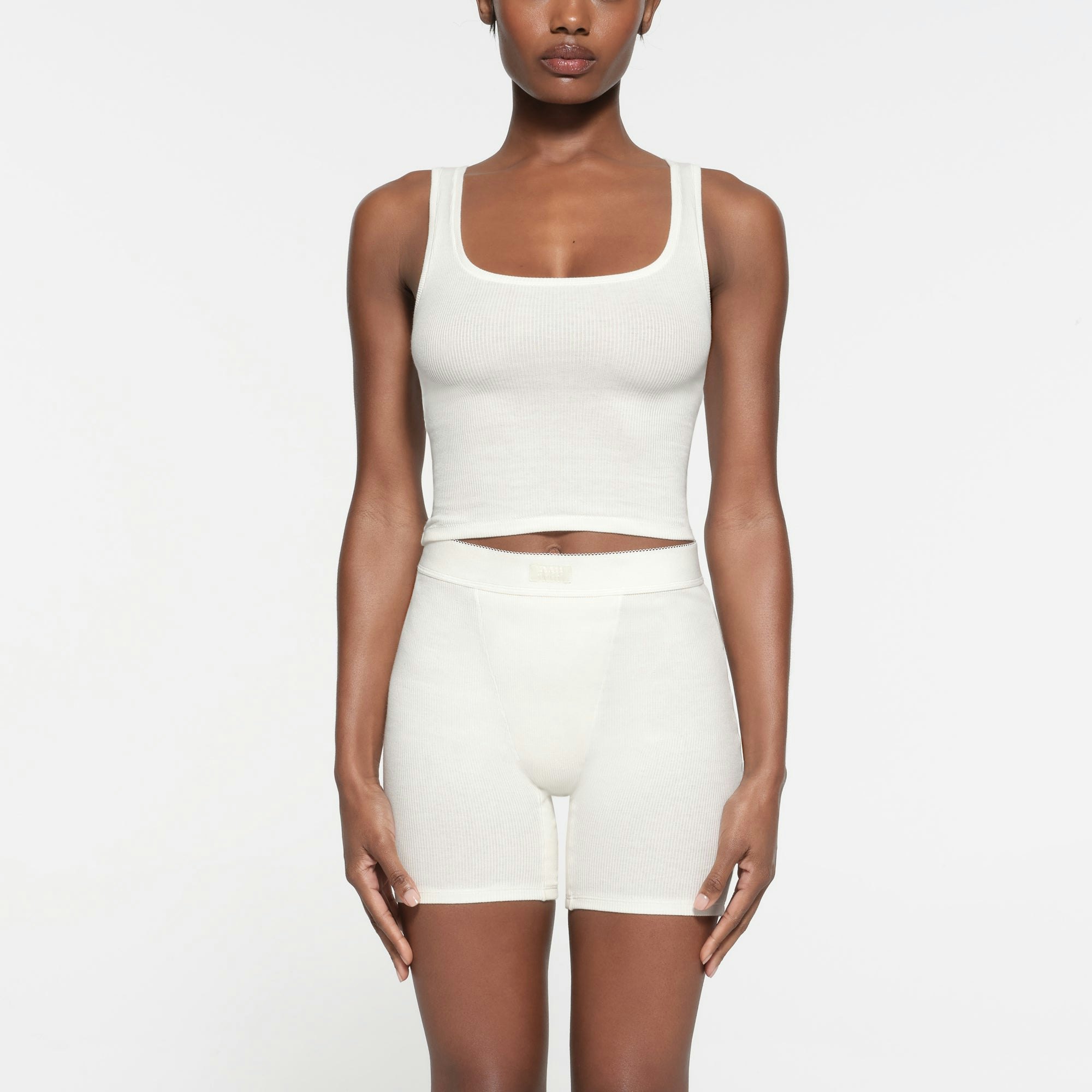 COTTON RIB TANK 3-PACK | PINK ROSEBUD MULTI ON A MODEL FRONT VIEW