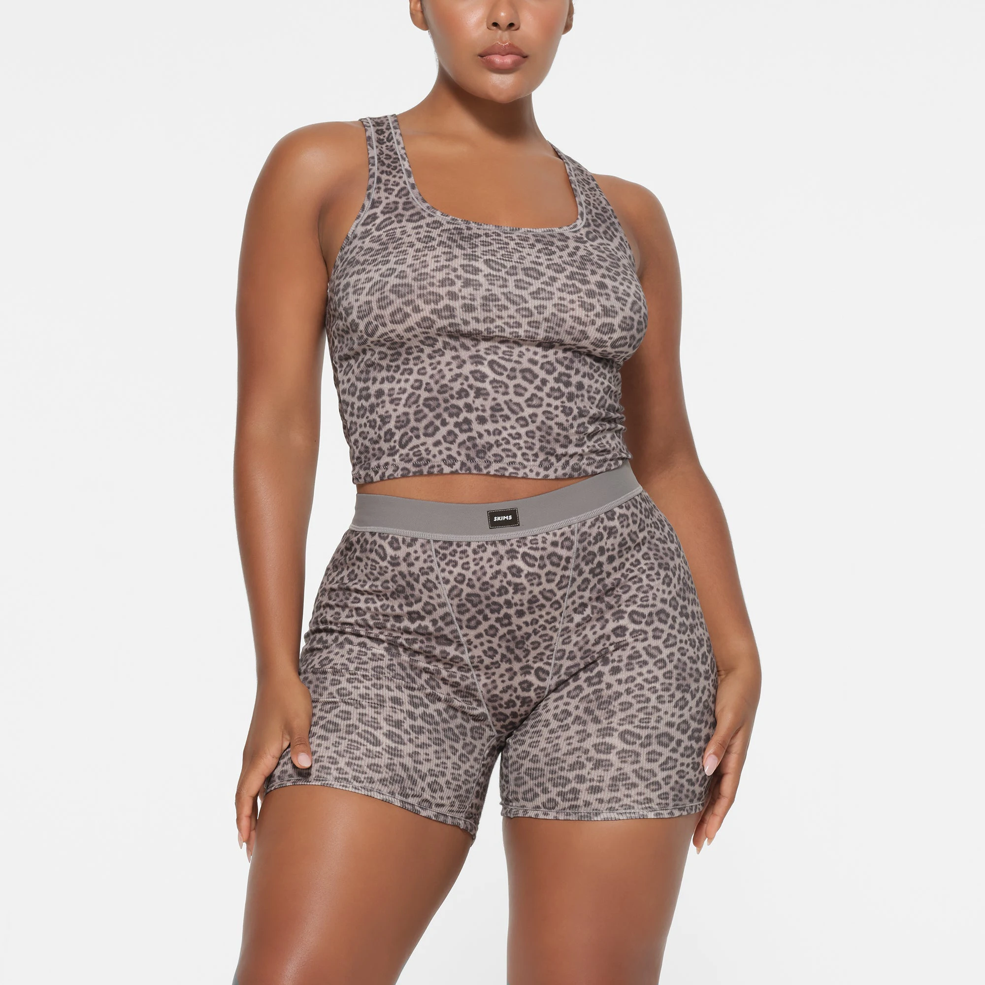 COTTON RIB TANK 3-PACK | SNOW LEOPARD MULTI ON A MODEL FRONT VIEW