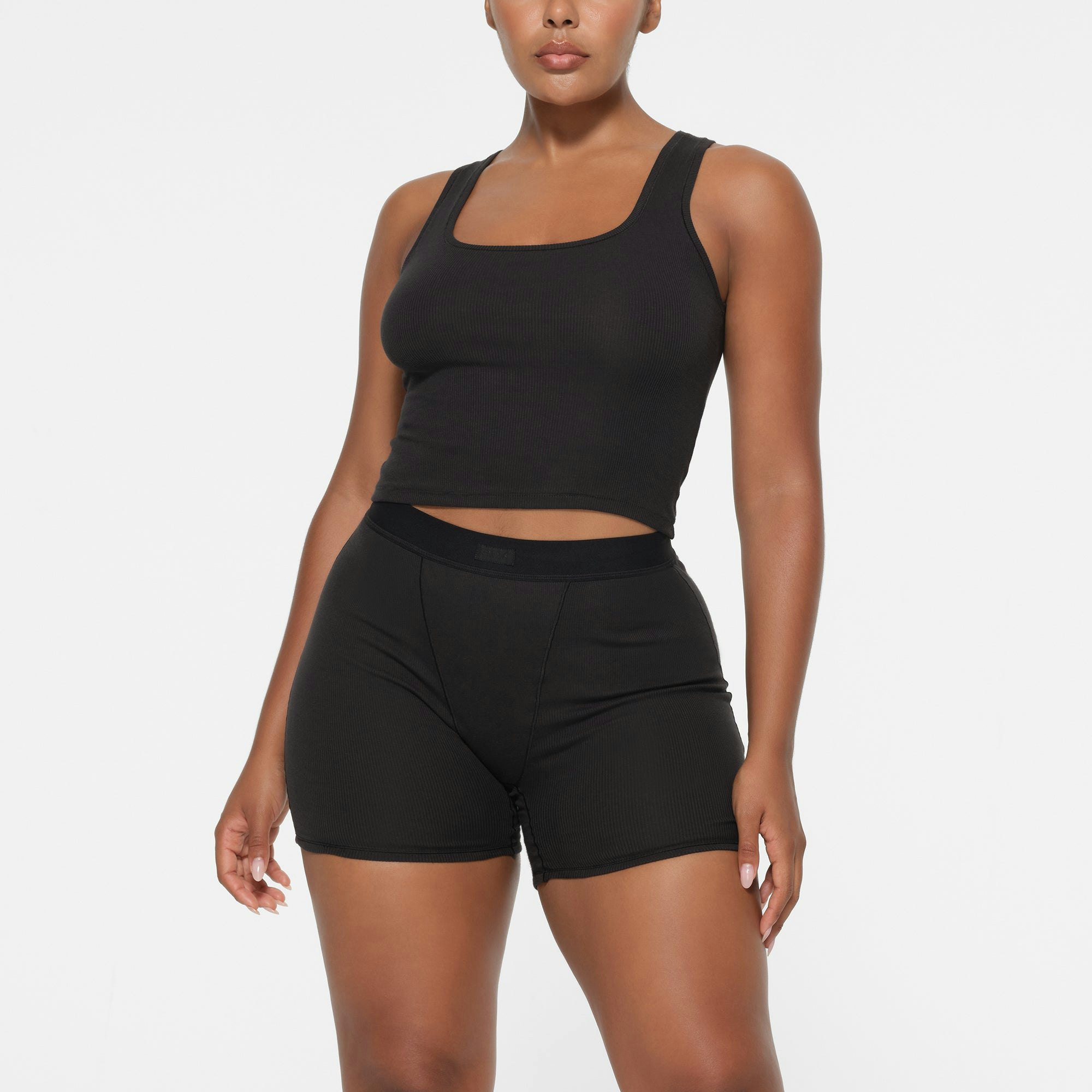 COTTON RIB TANK 3-PACK | SNOW LEOPARD MULTI ON A MODEL FRONT VIEW