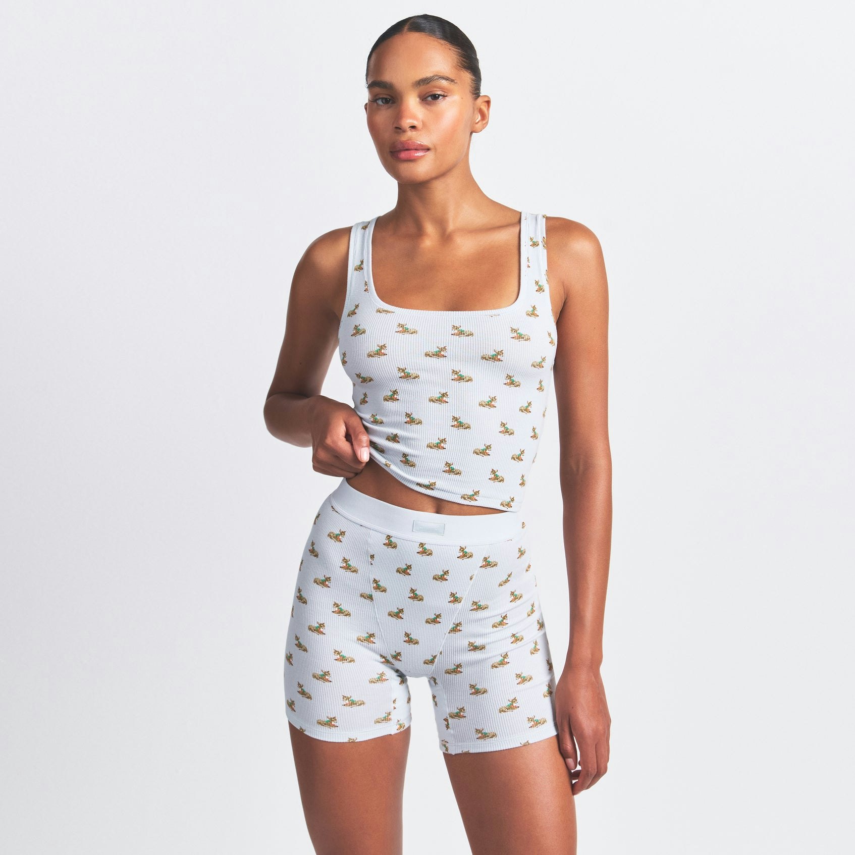 COTTON RIB TANK 3-PACK | ZEN BABY DEER MULTI ON A MODEL SIDE VIEW @ | FOCUS: 0.0, 1.0, 0.9