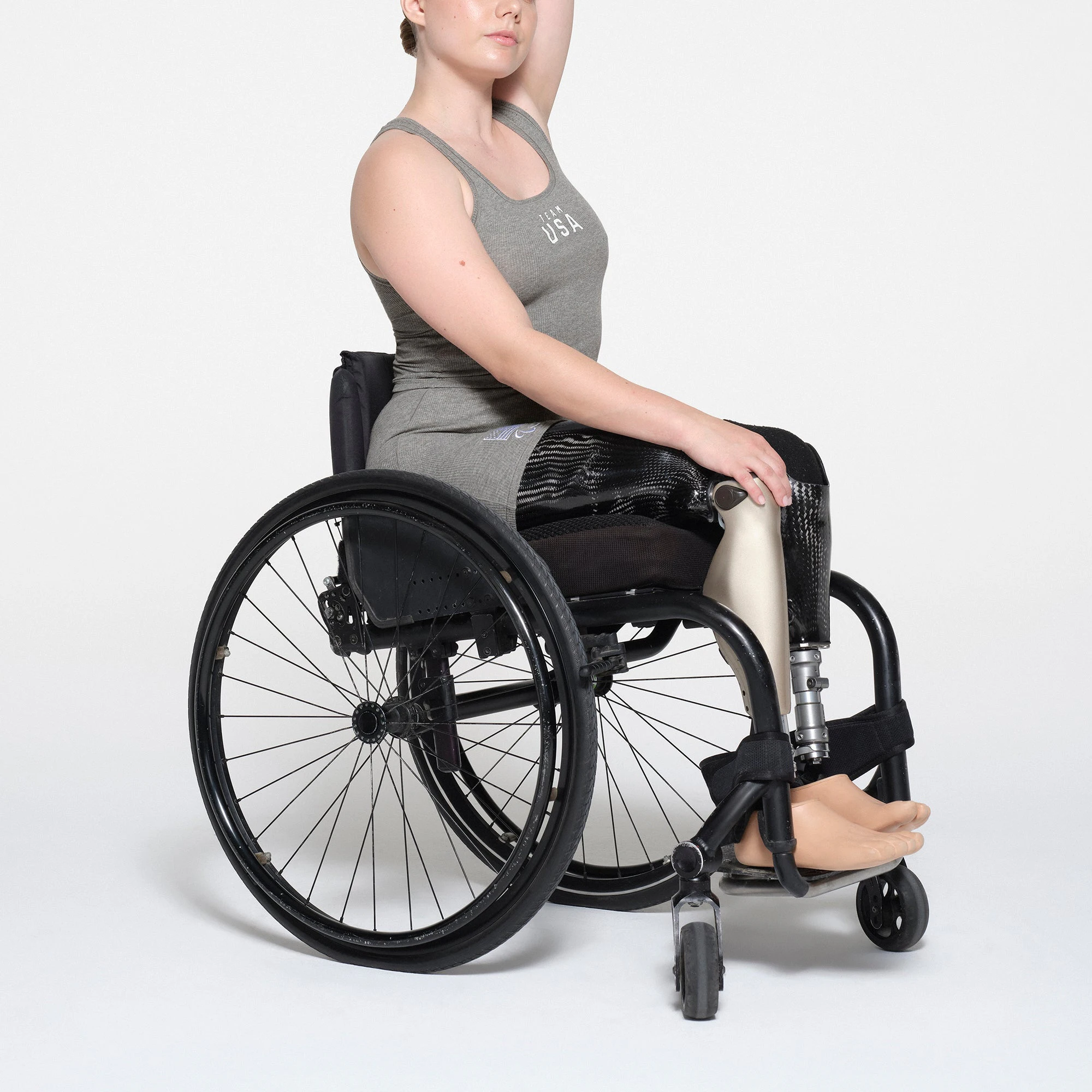 SKIMS FOR TEAM USA COTTON RIB PARALYMPIC TANK | HEATHER GREY ON A MODEL SIDE VIEW