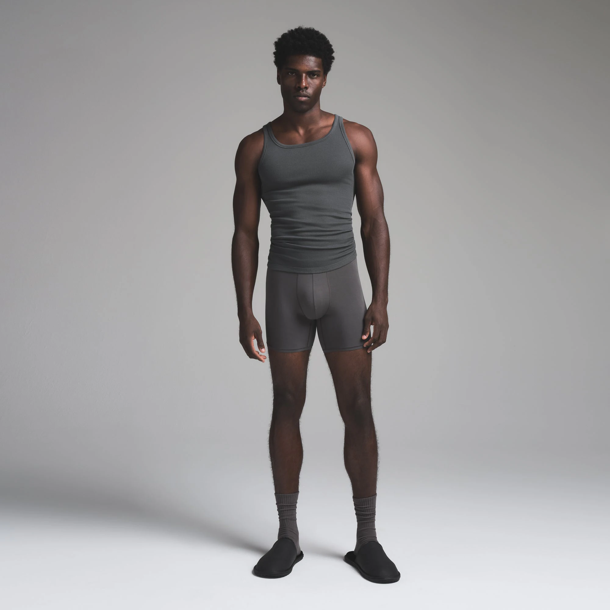 SKIMS COTTON MENS RIB TANK 3-PACK | DEEP SEA MULTI (MENS BUNDLES) ON A MODEL FRONT VIEW