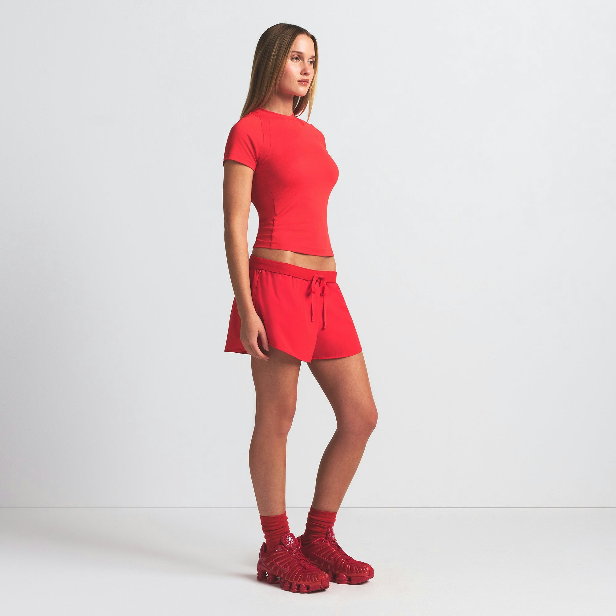 NikeSKIMS AIRY BABY TEE | RUBY ON A MODEL FRONT VIEW @ | FOCUS: 0.0, 1.0, 0.9