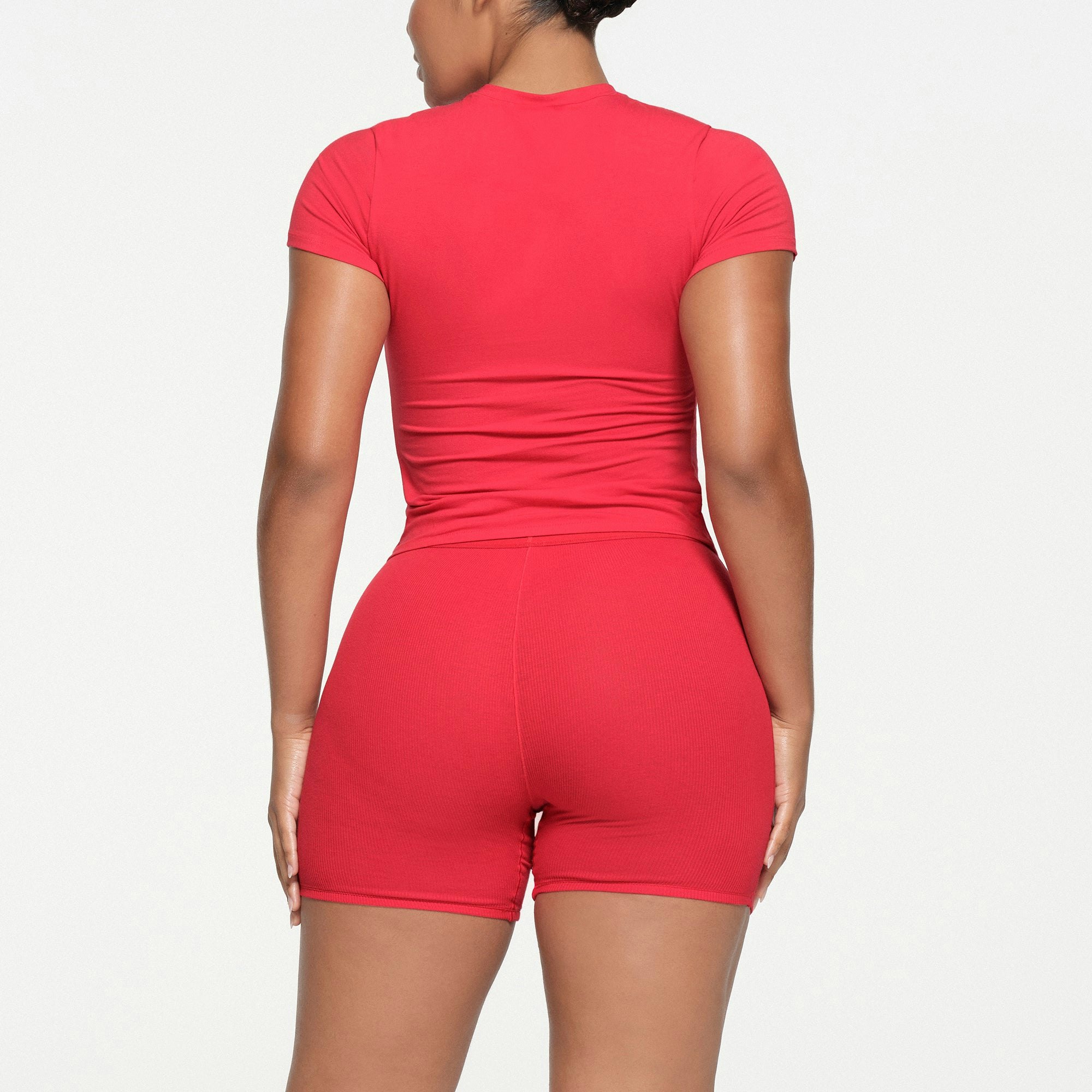 SKIMS FOR TEAM USA COTTON JERSEY OLYMPIC T-SHIRT | RED ON A MODEL BACK VIEW