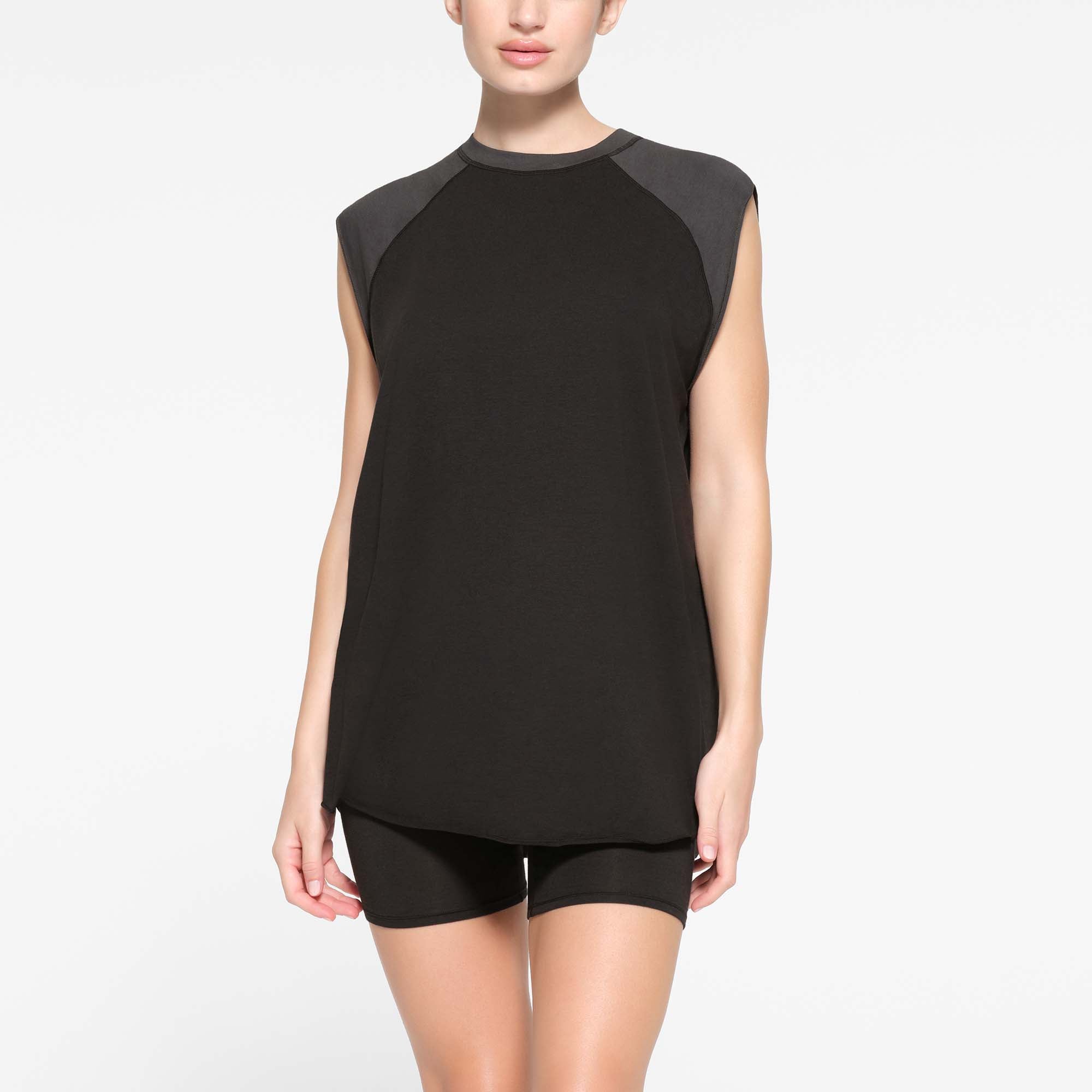 BOYFRIEND MUSCLE TANK | ONYX AND ASH ON A MODEL FRONT VIEW