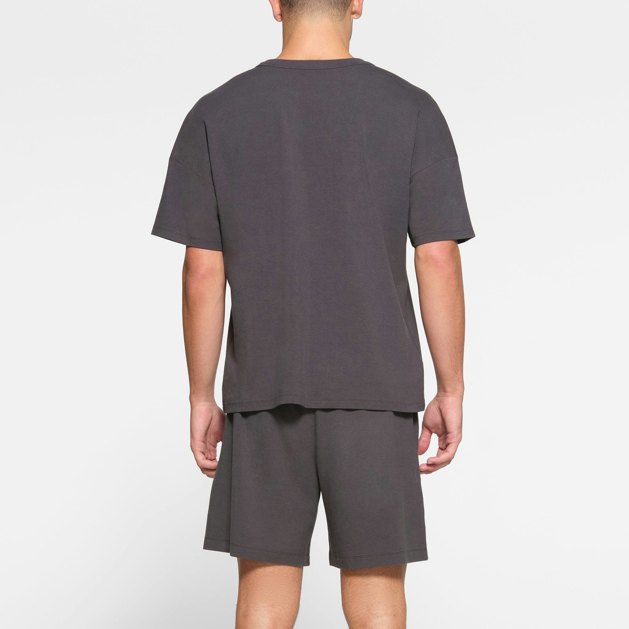 LOUNGE JERSEY MENS RELAXED T-SHIRT | ASH ON A MODEL BACK VIEW