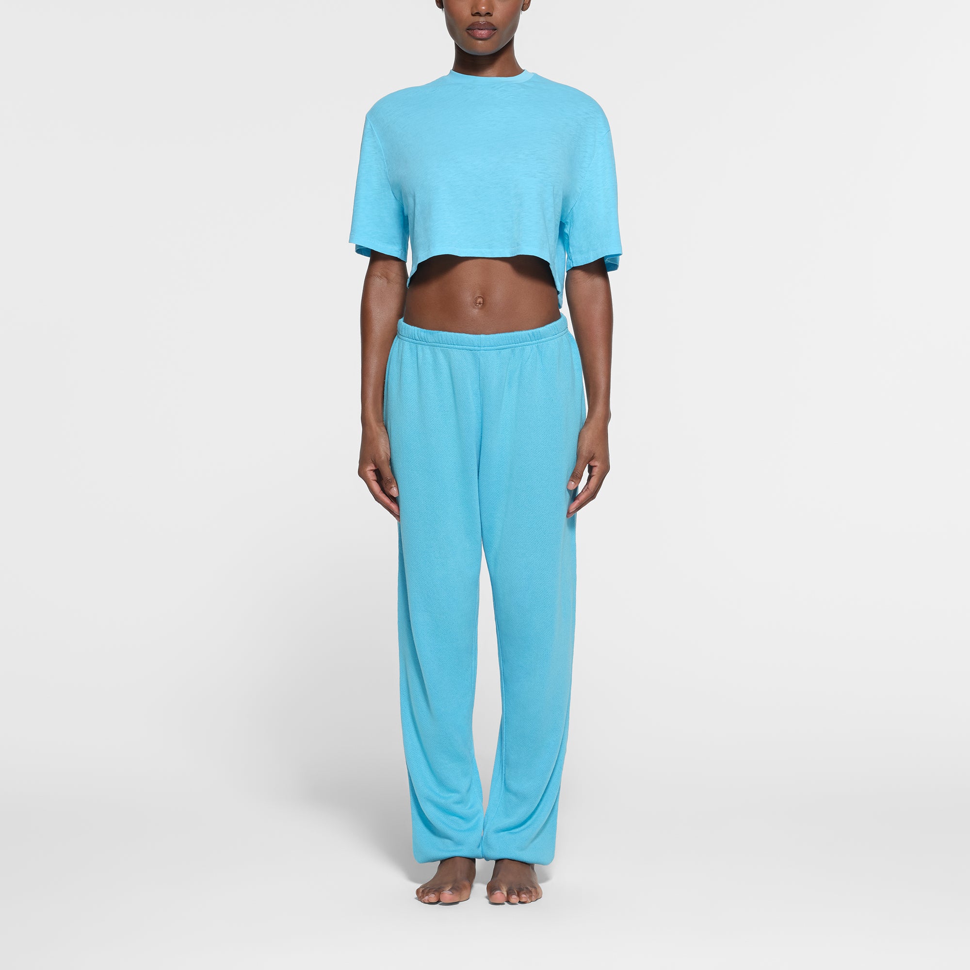 WORN IN JERSEY OVERSIZED CROPPED T-SHIRT | CYAN