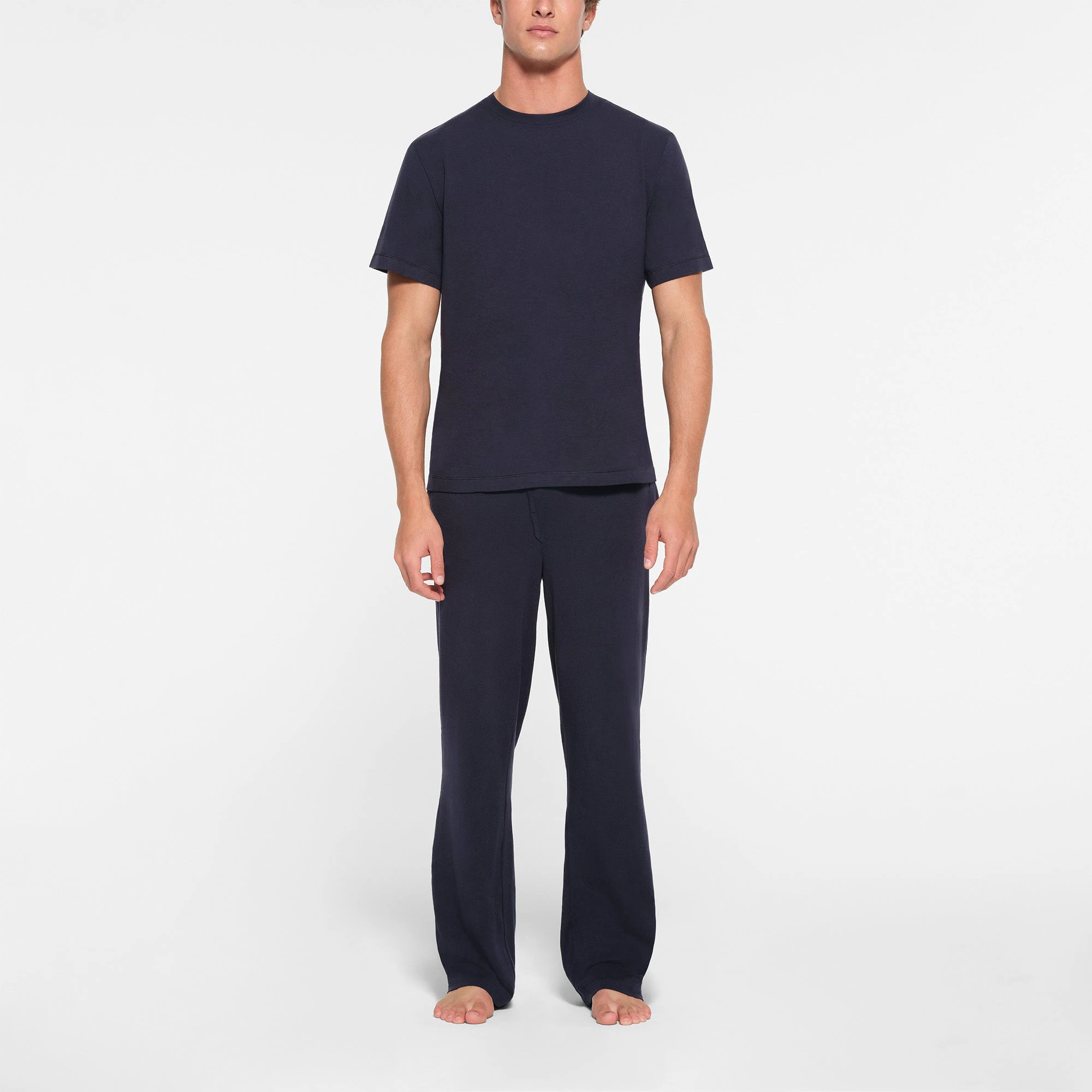 JERSEY SLEEP MENS T-SHIRT | MIDNIGHT BLUE ON A MODEL FRONT VIEW