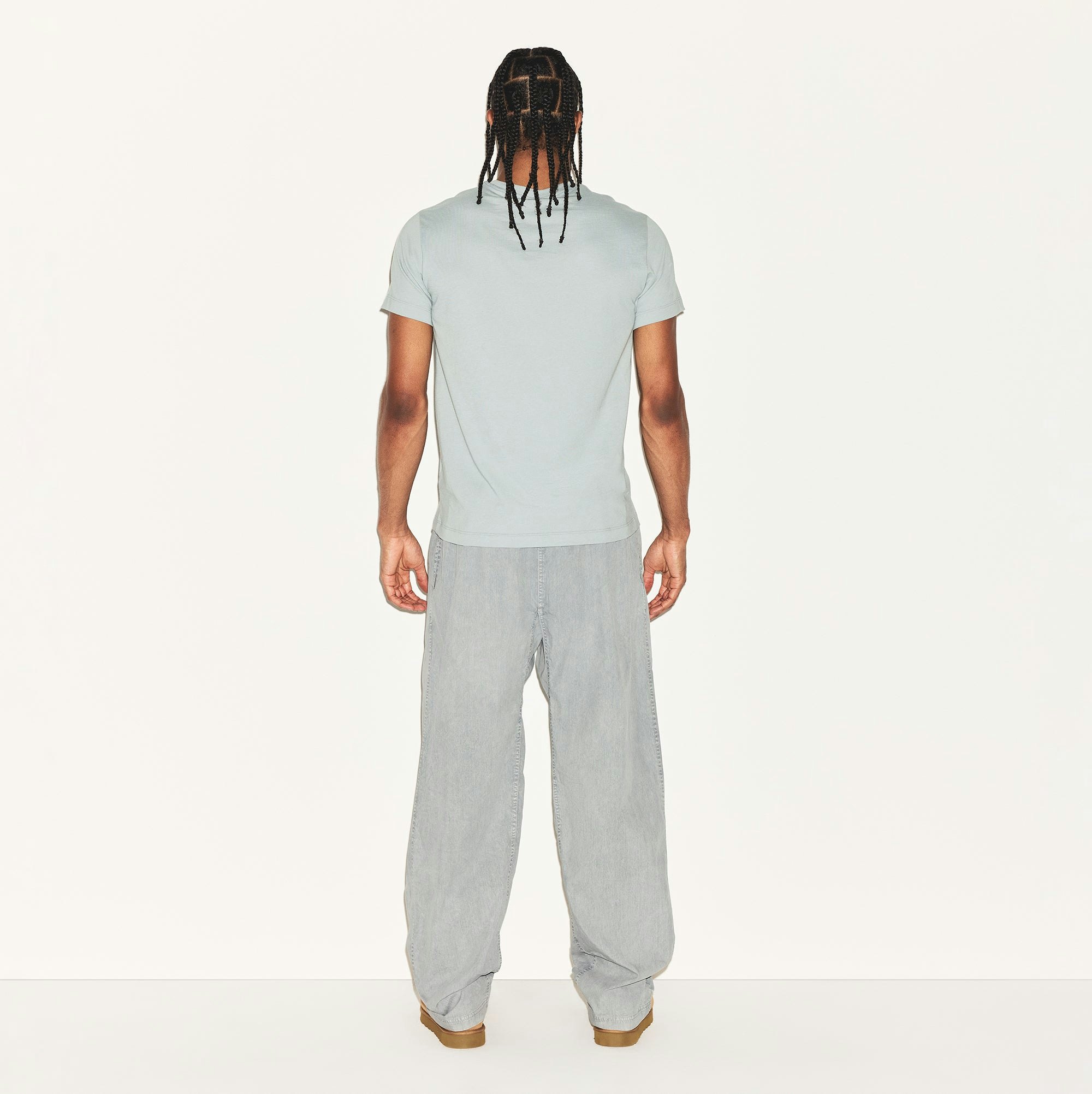 SKIMS COTTON MENS CLASSIC T-SHIRT | MERCURY ON A MODEL BACK VIEW | FOCUS: 0.0, 1.0, 0.9