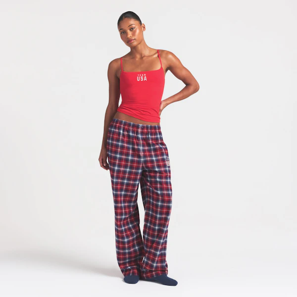 SKIMS FOR TEAM USA COTTON JERSEY OLYMPIC CAMI | RED ON A MODEL FRONT VIEW @ | FOCUS: 0.0, 1.0, 0.9