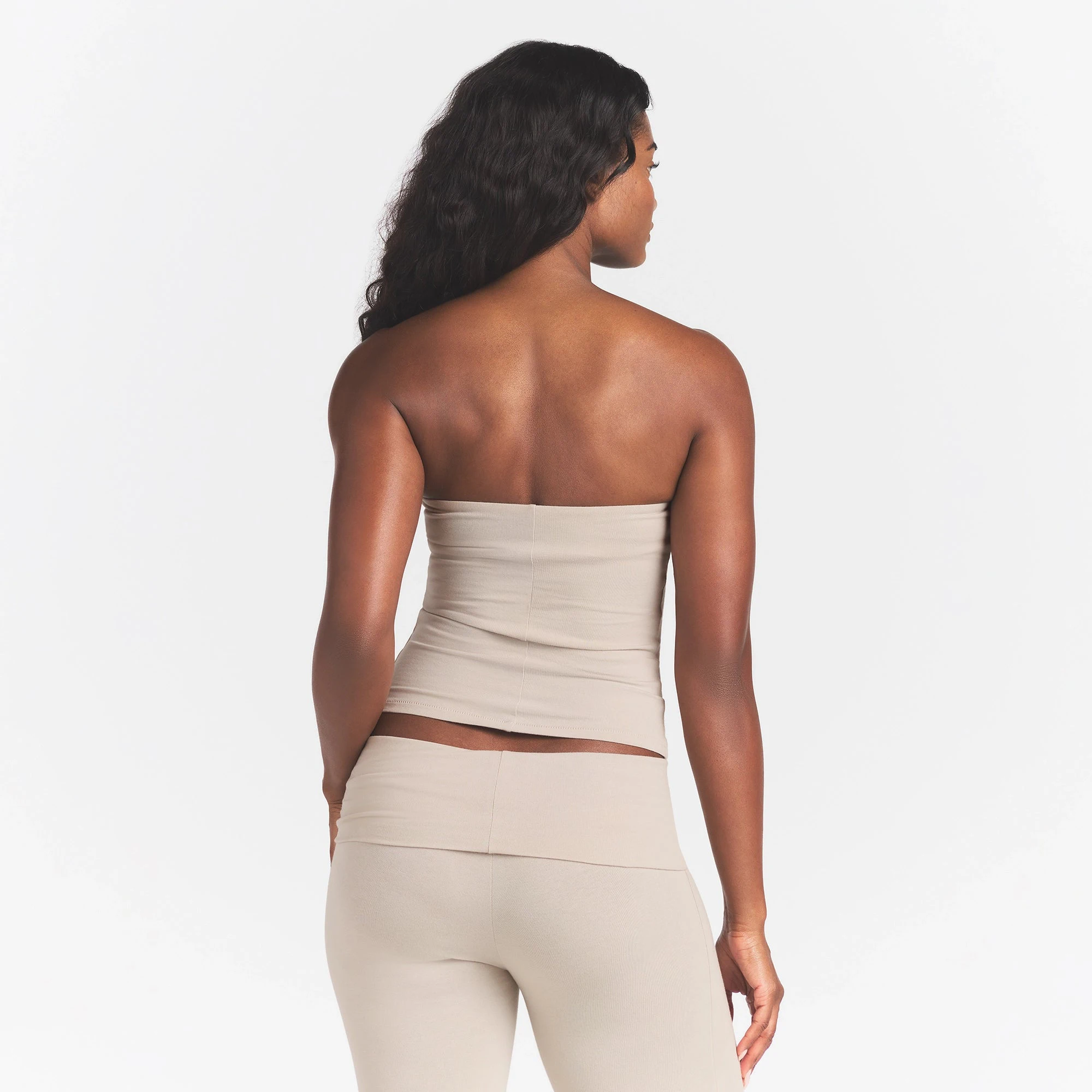 COTTON JERSEY TUBE TOP | STONE ON A MODEL BACK VIEW @ | FOCUS: 0.0, 1.0, 0.9