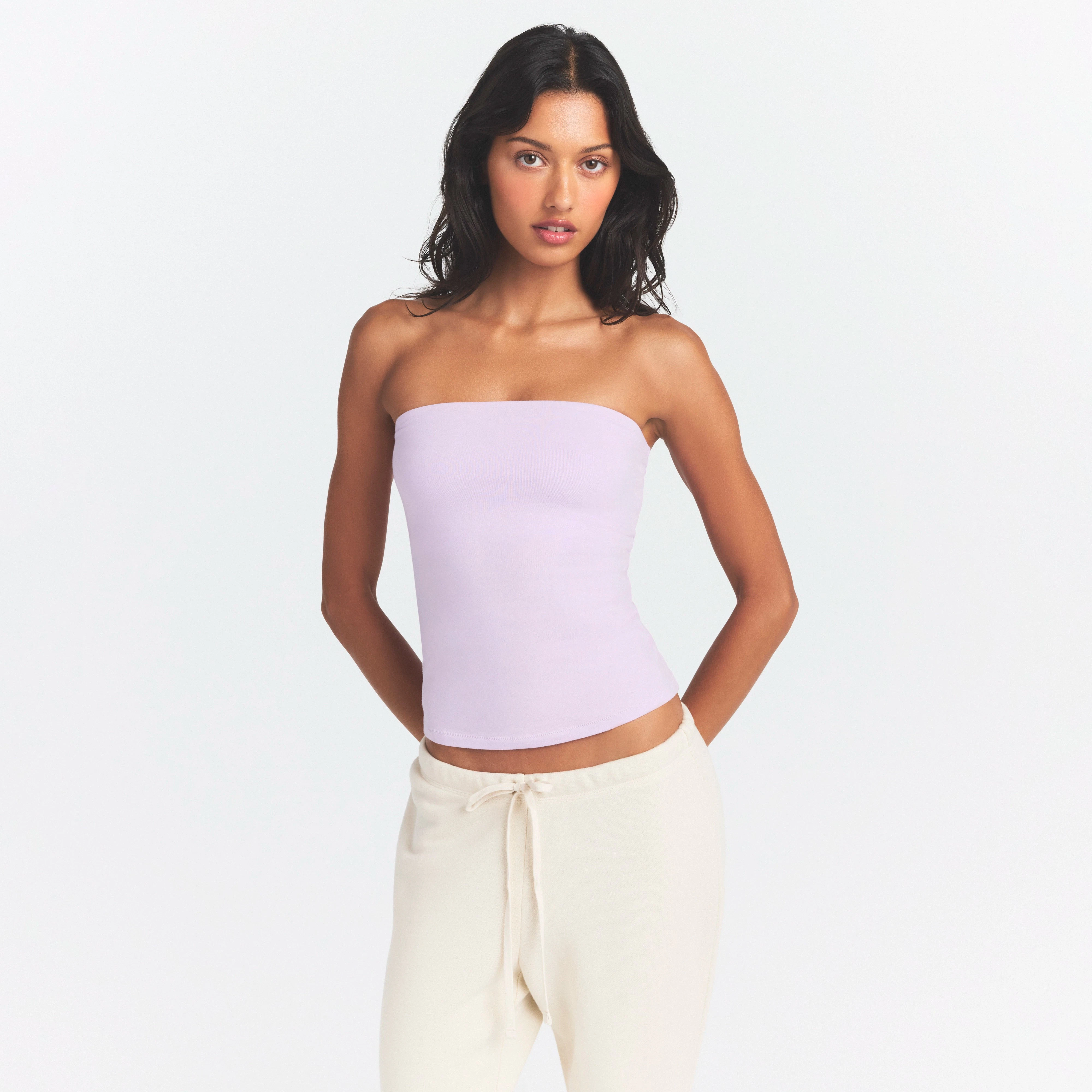 COTTON JERSEY TUBE TOP | SUGAR PLUM ON A MODEL SIDE VIEW @ | FOCUS: 0.0, 1.0, 0.9