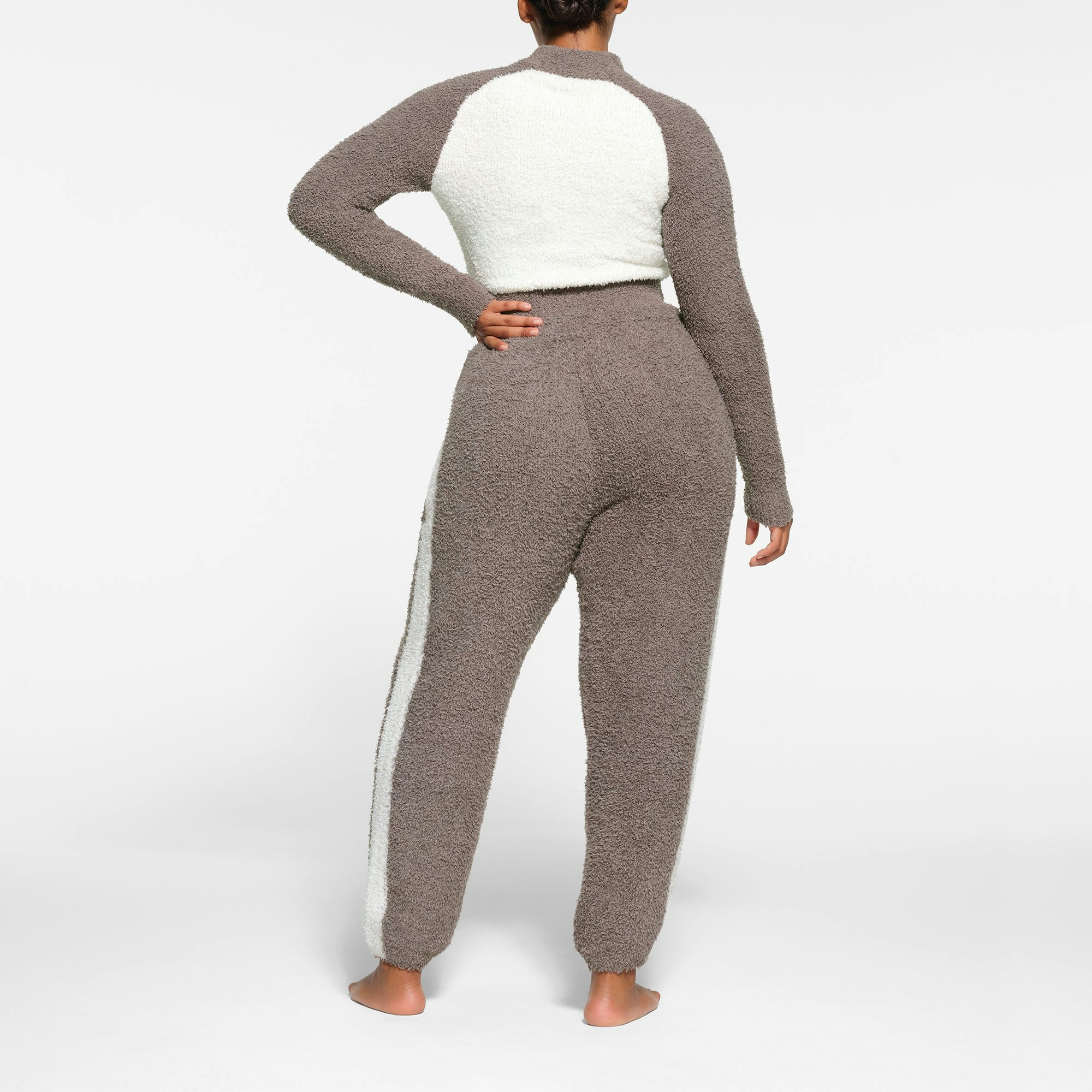 COZY KNIT ZIP UP | GREY CHALK MULTI ON A MODEL BACK VIEW