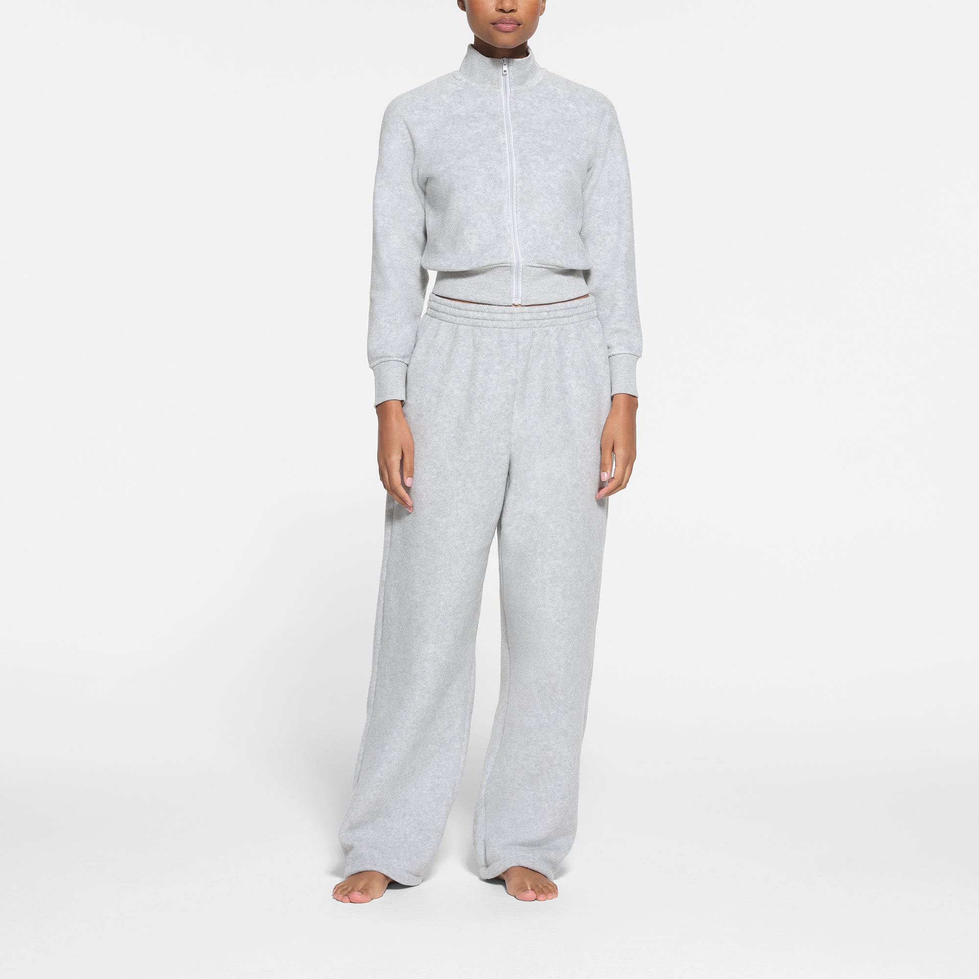 FLEECE LOUNGE TRACK JACKET LIGHT HEATHER GREY