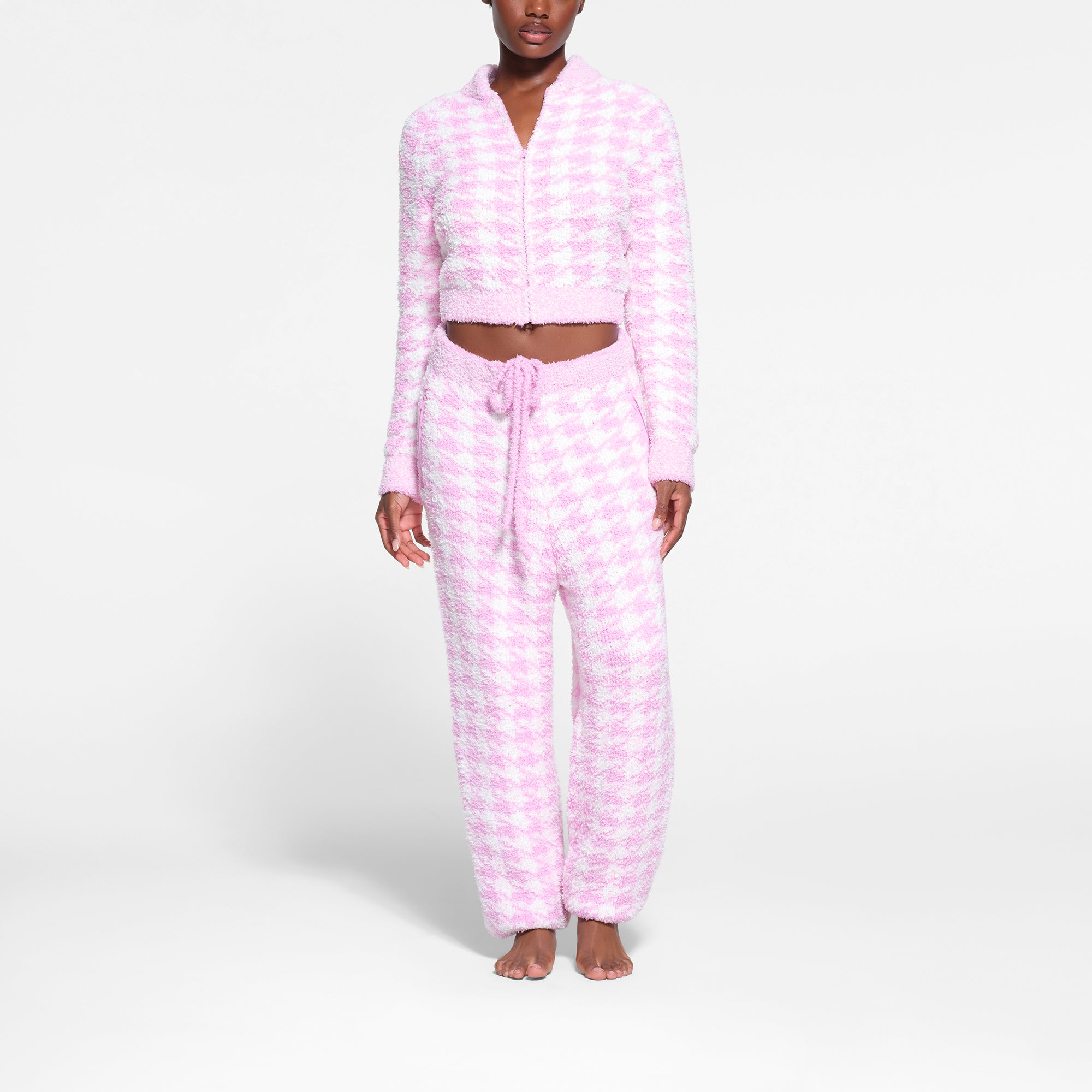 COZY KNIT ZIP UP | PETAL HOUNDSTOOTH | XXS/XS
