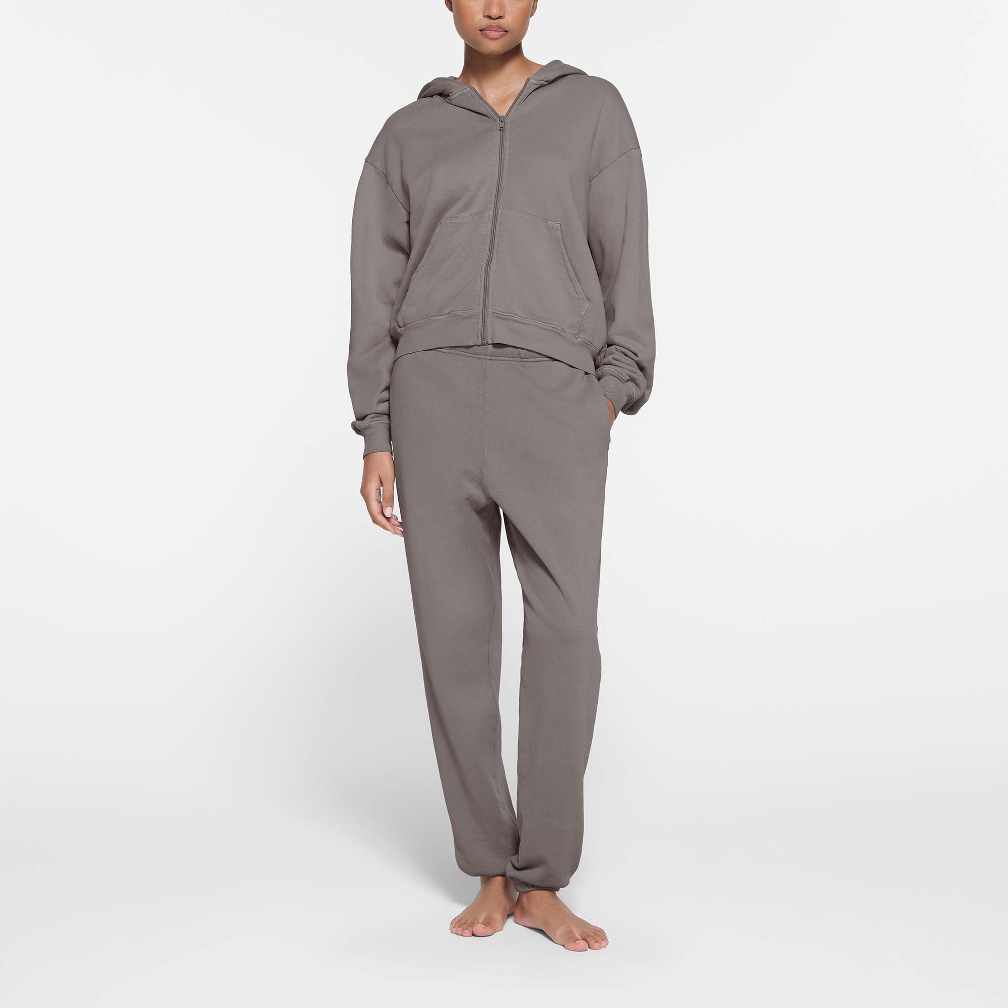 FRENCH TERRY CLASSIC ZIP UP HOODIE | SMOKE