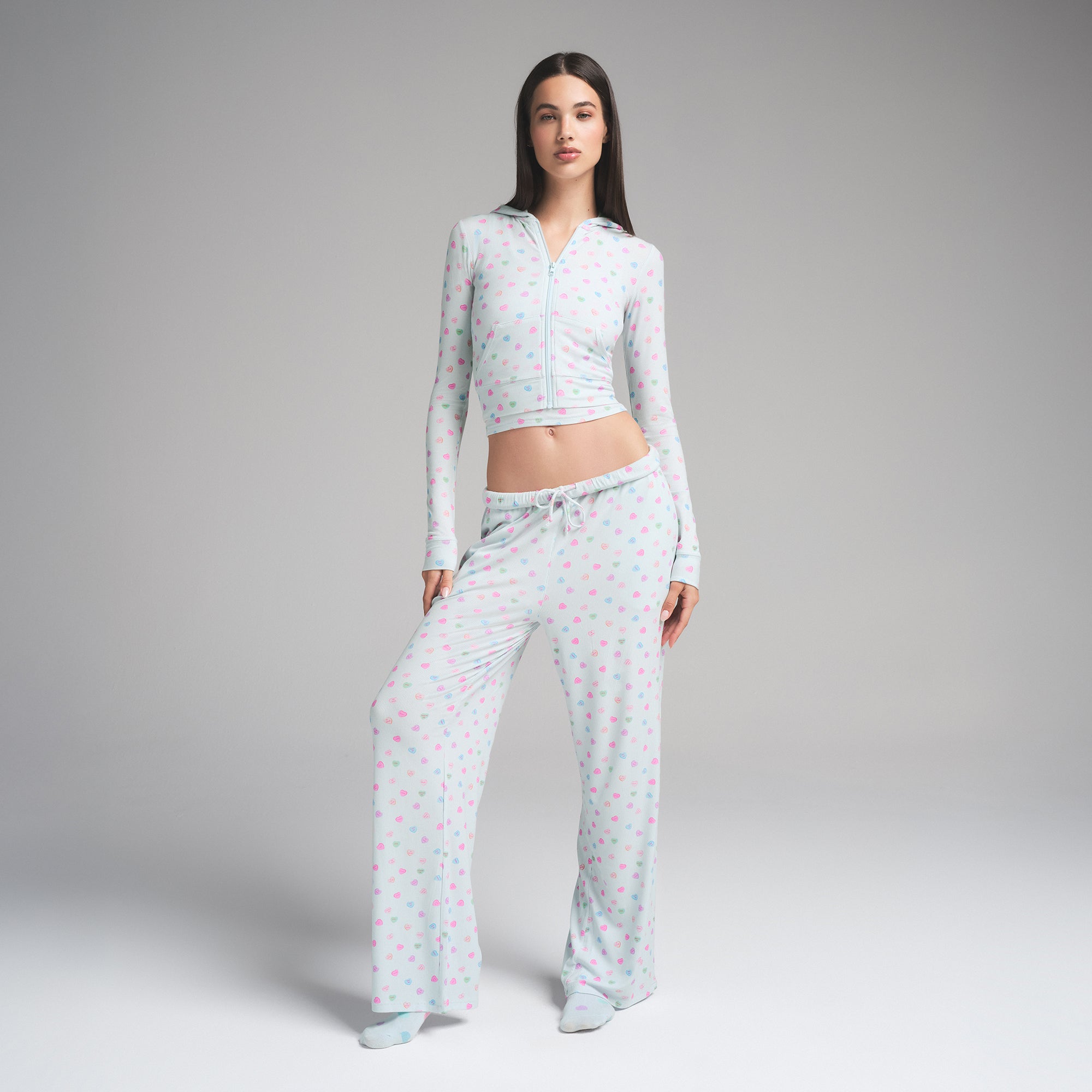 SOFT LOUNGE ZIP UP HOODIE | CLOUD CANDY HEART PRINT