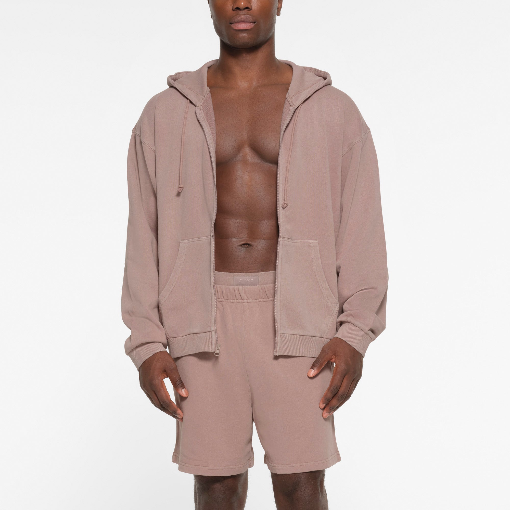 TERRY MENS RELAXED ZIP UP HOODIE | FAWN