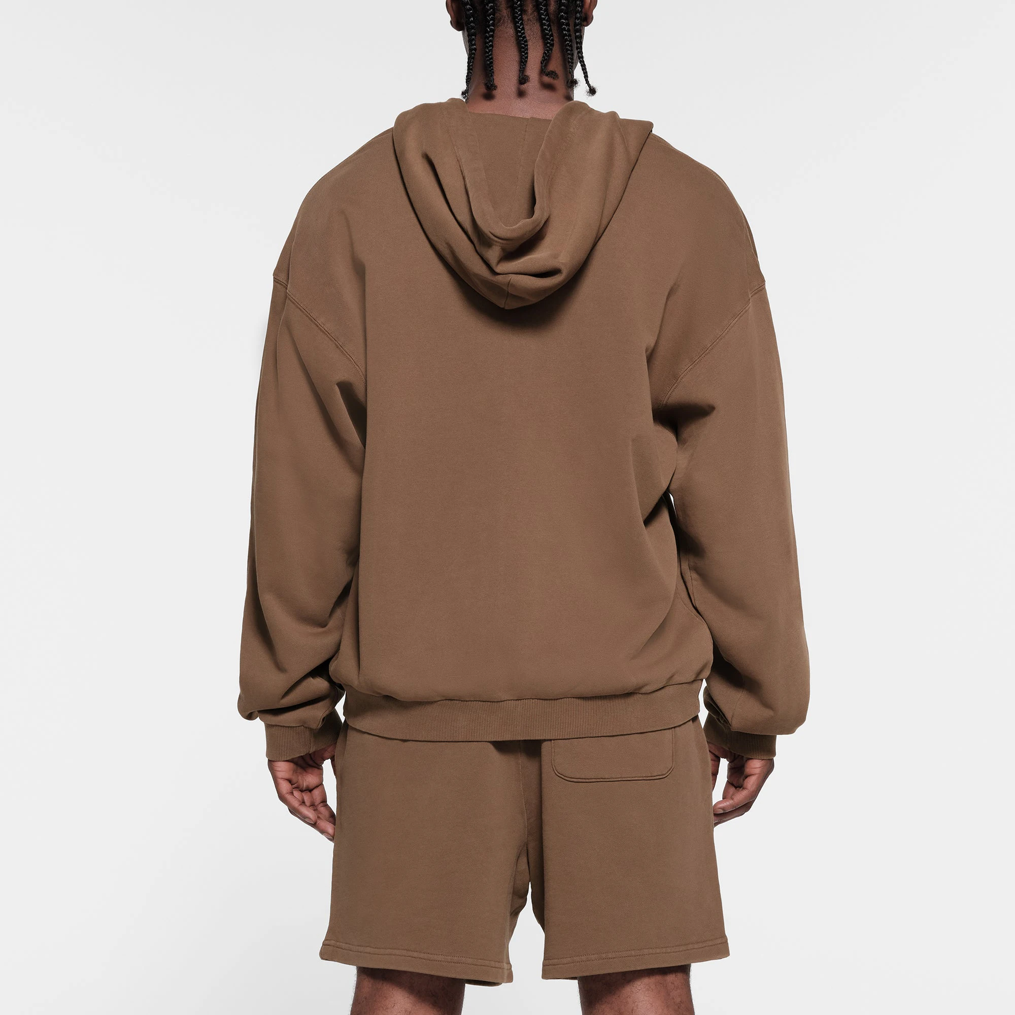 TERRY FLEECE MENS RELAXED ZIP UP HOODIE | OXIDE ON A MODEL BACK VIEW