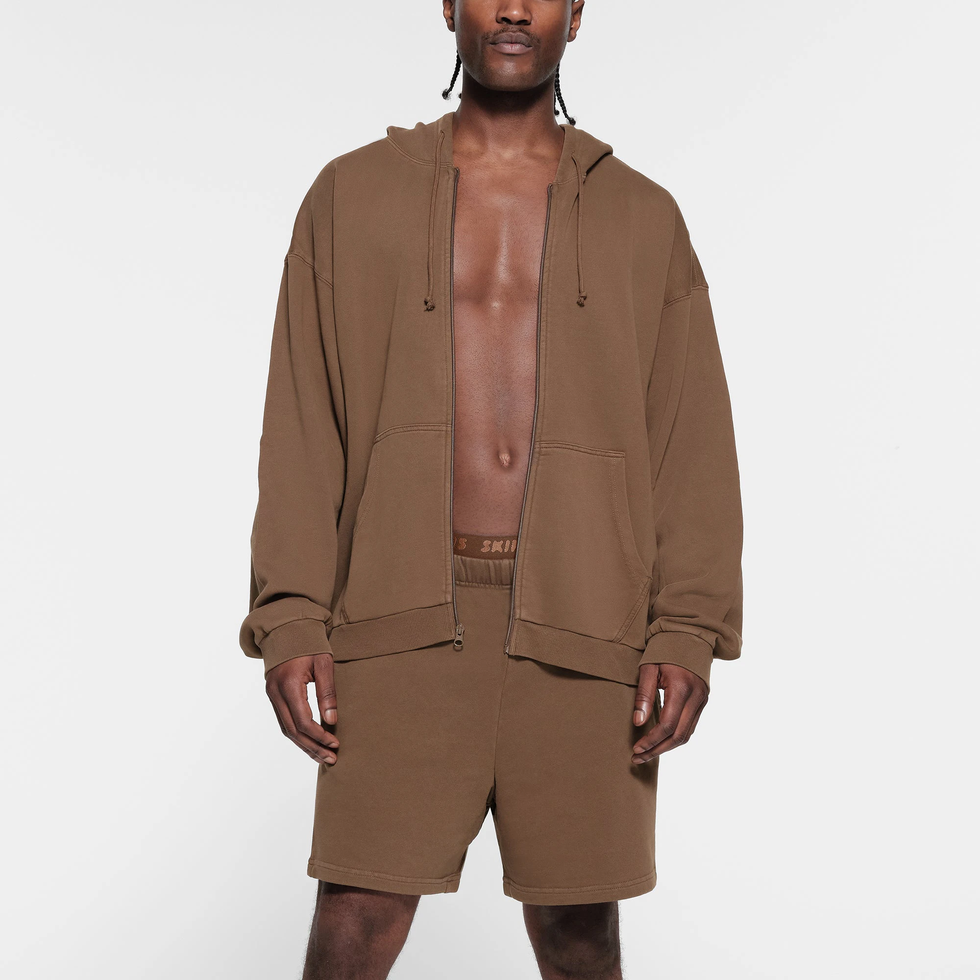 TERRY FLEECE MENS RELAXED ZIP UP HOODIE | OXIDE ON A MODEL FRONT VIEW