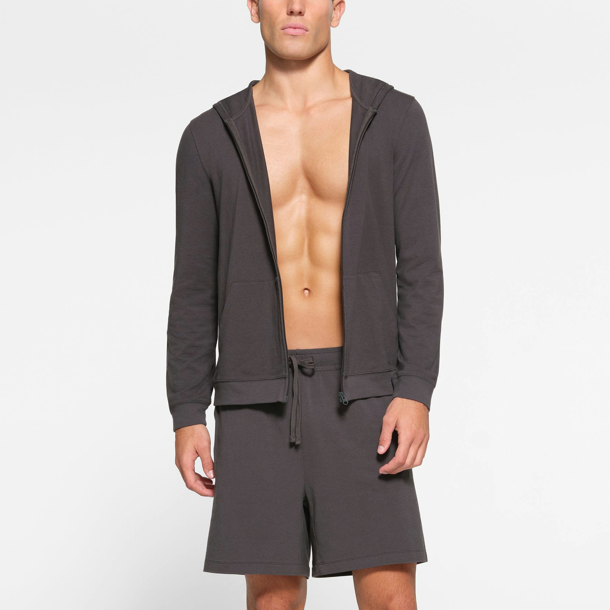 JERSEY LOUNGE MENS ZIP UP HOODIE | ASH ADDITIONAL FABRIC DETAILS