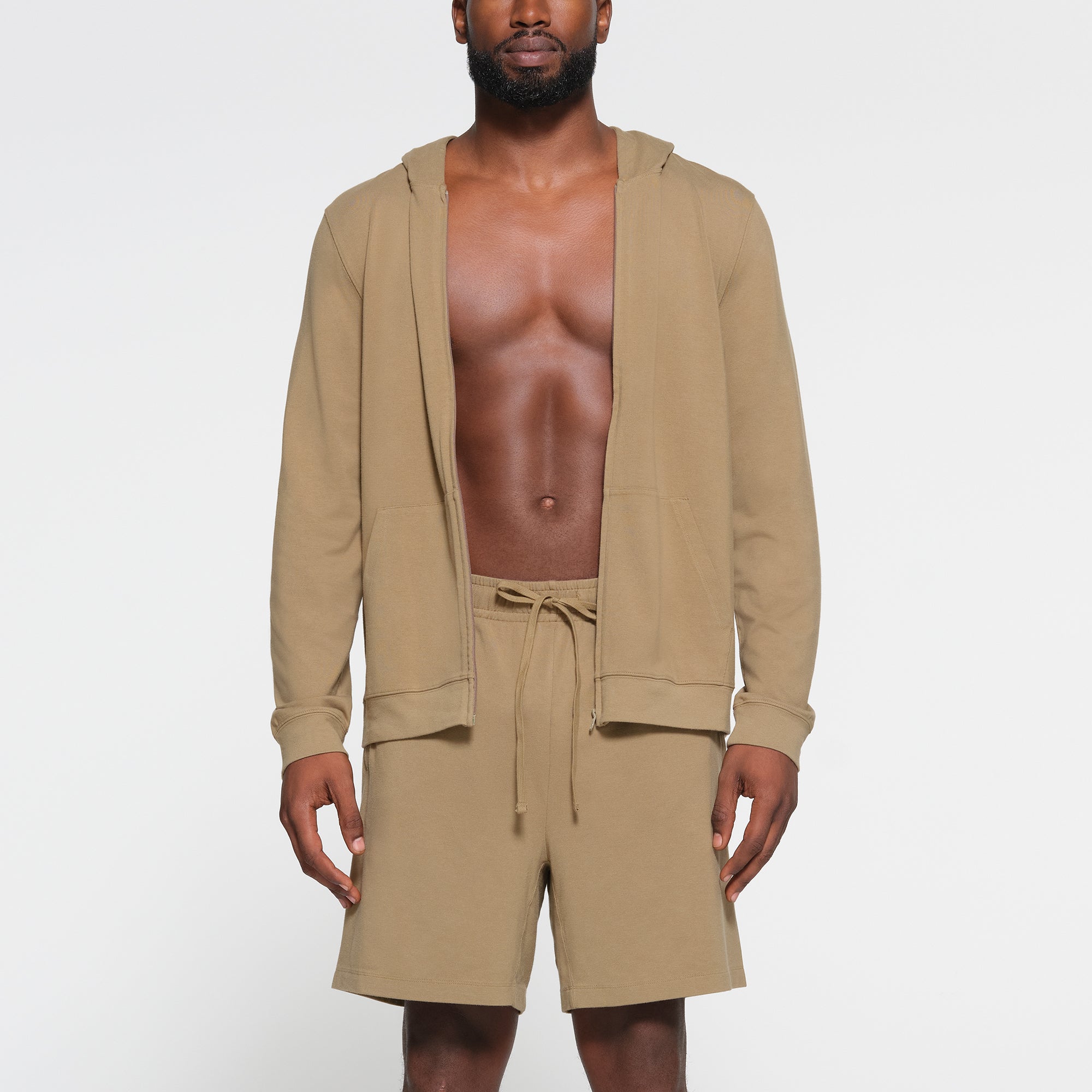JERSEY LOUNGE MENS ZIP UP HOODIE KHAKI
