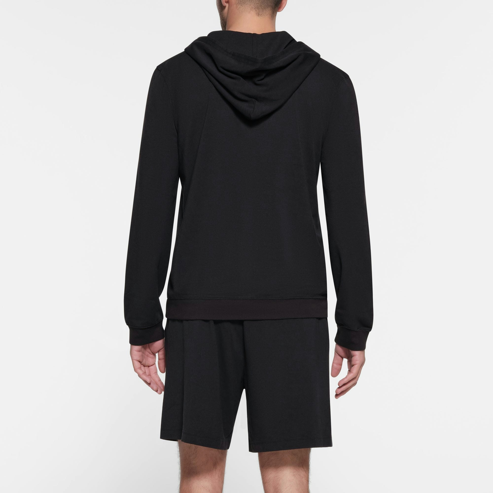 JERSEY LOUNGE MENS ZIP UP HOODIE | OBSIDIAN ON A MODEL BACK VIEW