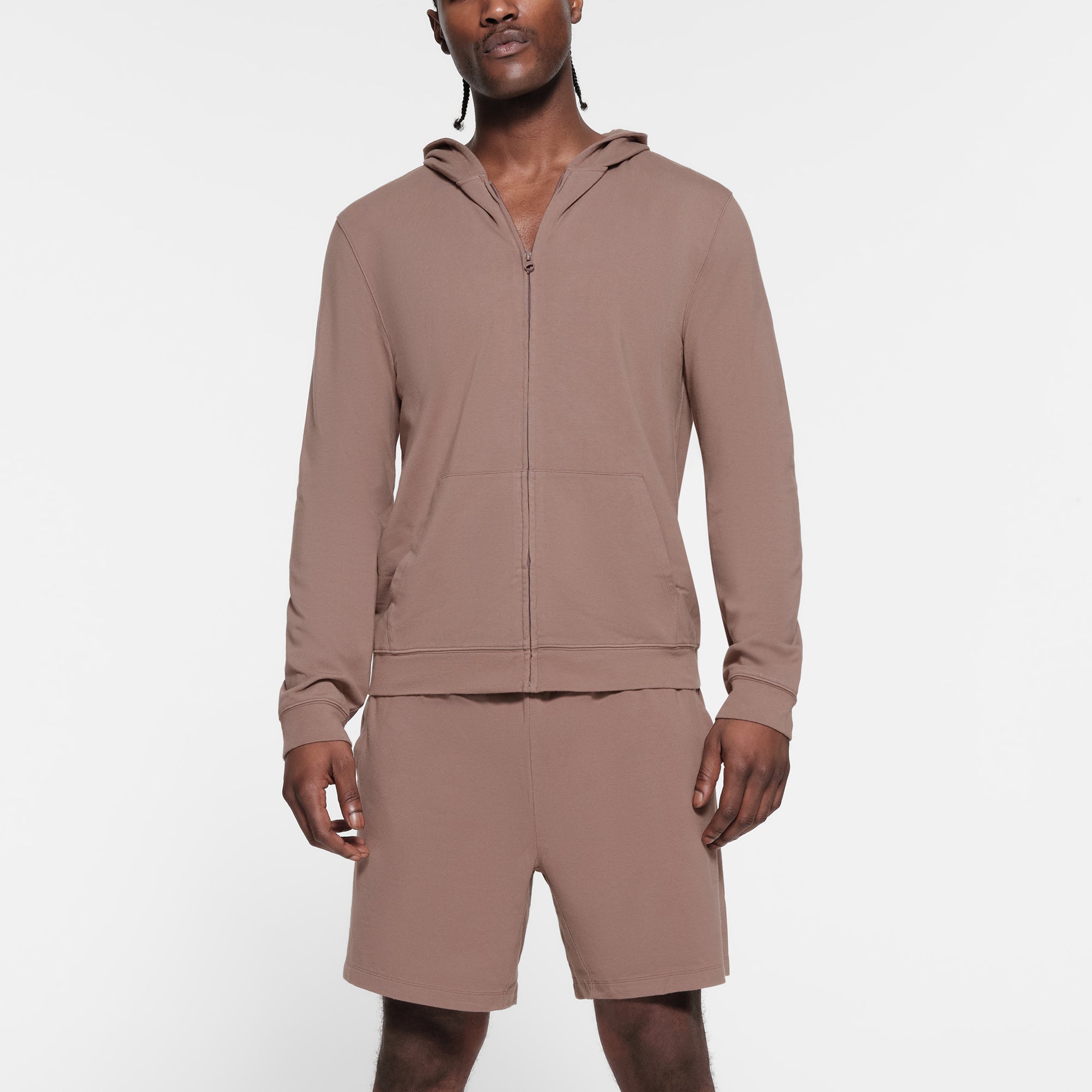 JERSEY LOUNGE MENS ZIP UP HOODIE UMBER