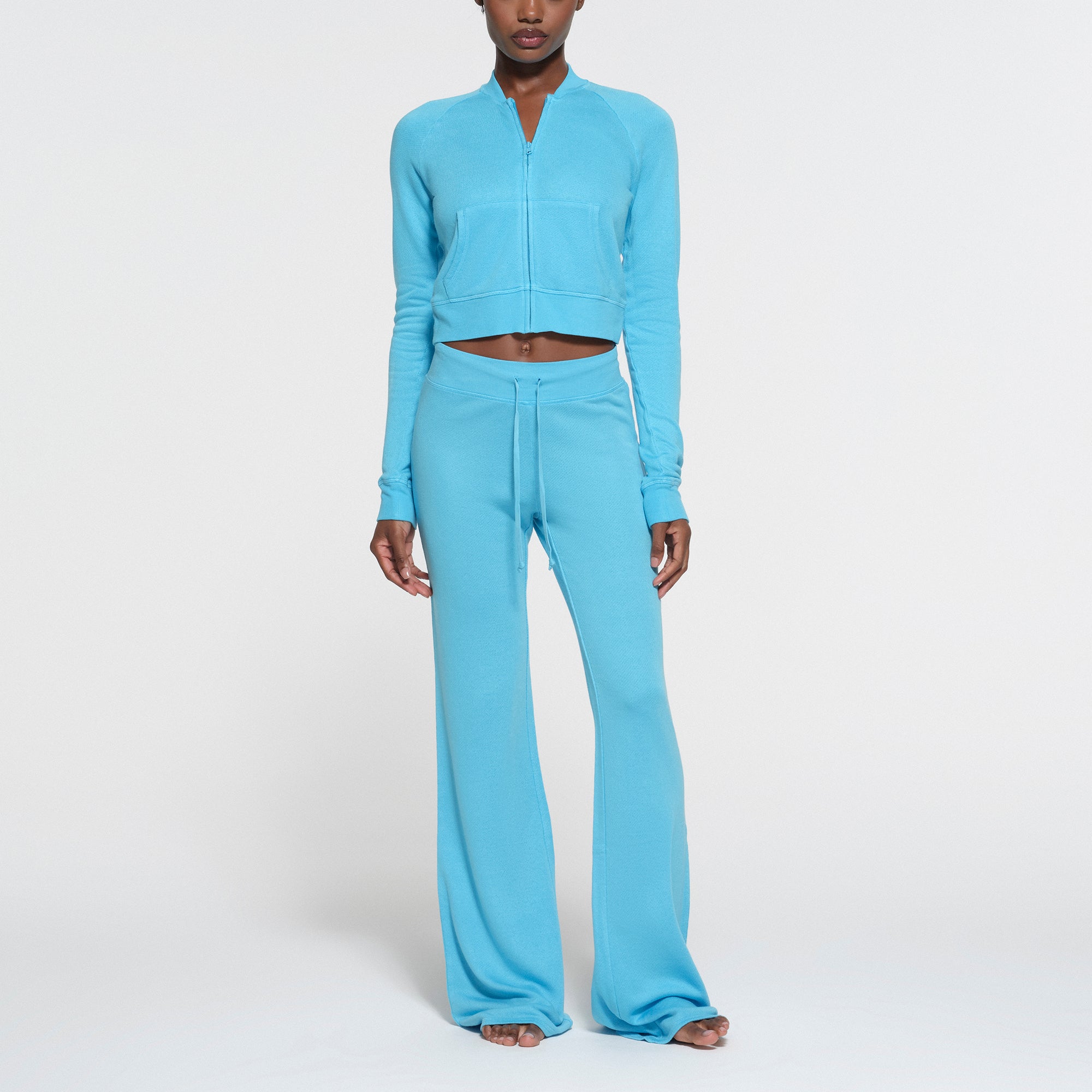 MODAL FRENCH TERRY SHRUNKEN ZIP UP | CYAN